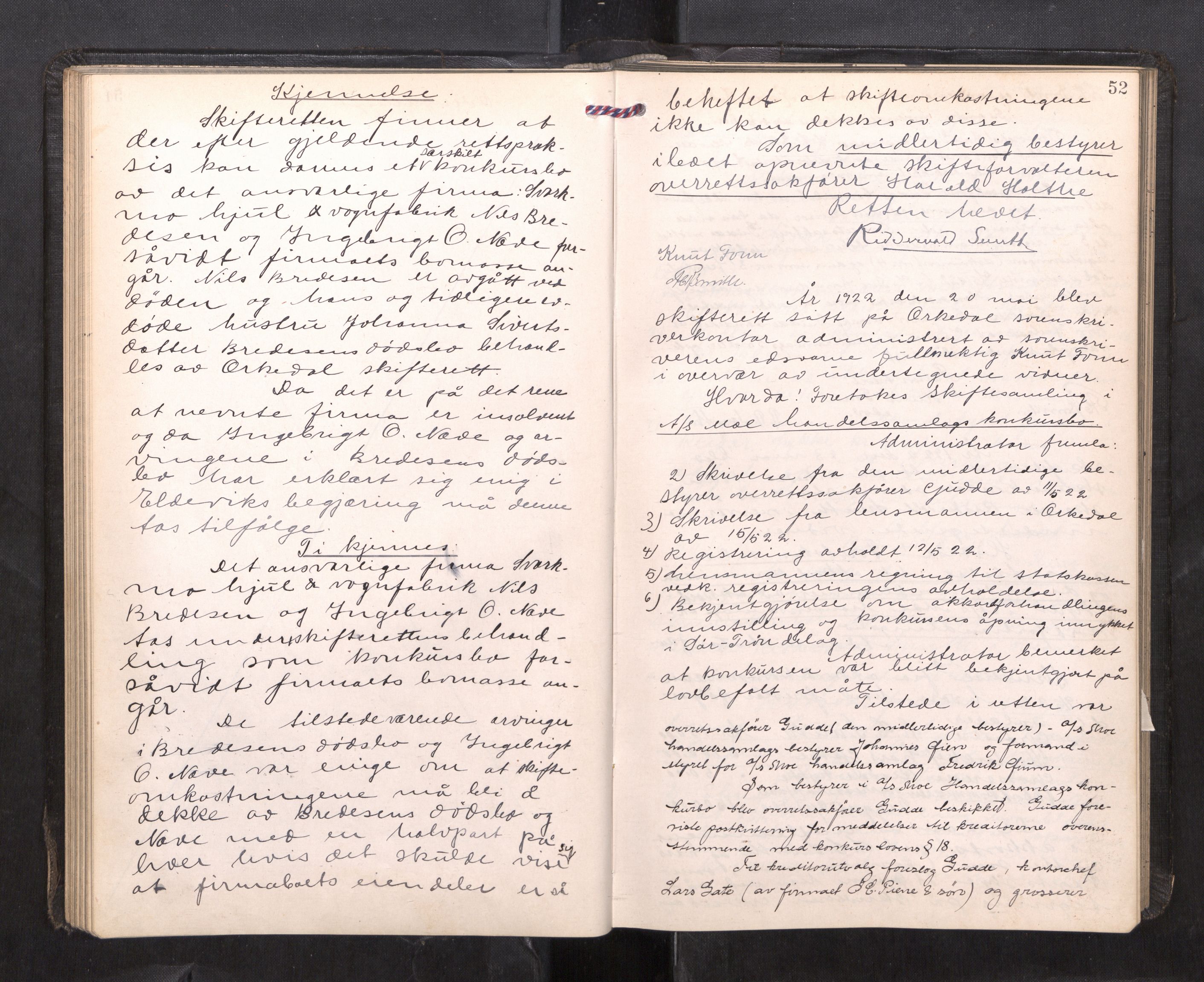 Orkdal sorenskriveri, AV/SAT-A-4169/1/3/3B/L0015: Skiftebehandlingsprotokoll, 1919-1927, p. 51b-52a