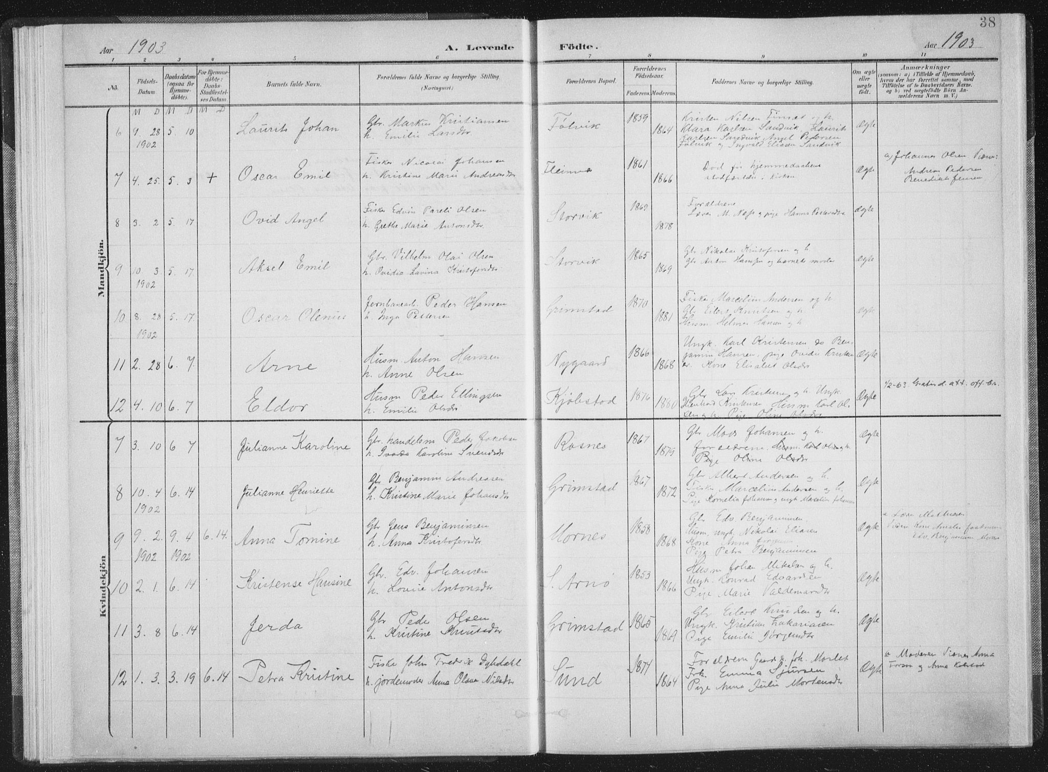 Ministerialprotokoller, klokkerbøker og fødselsregistre - Nordland, SAT/A-1459/805/L0102: Parish register (official) no. 805A08I, 1900-1909, p. 38