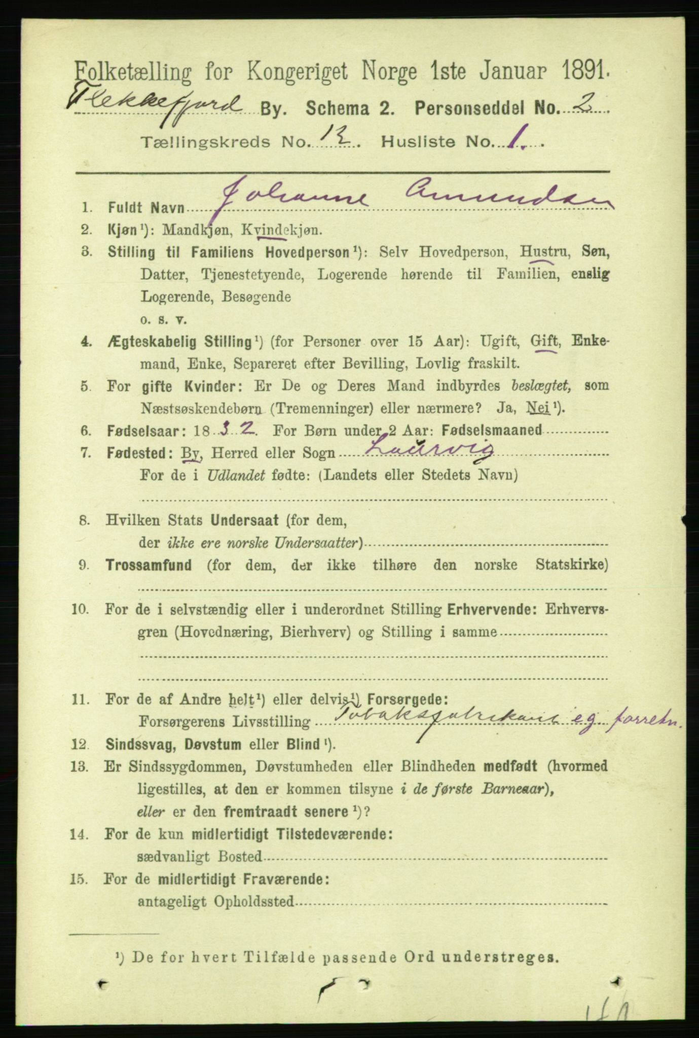 RA, 1891 census for 1004 Flekkefjord, 1891, p. 1692