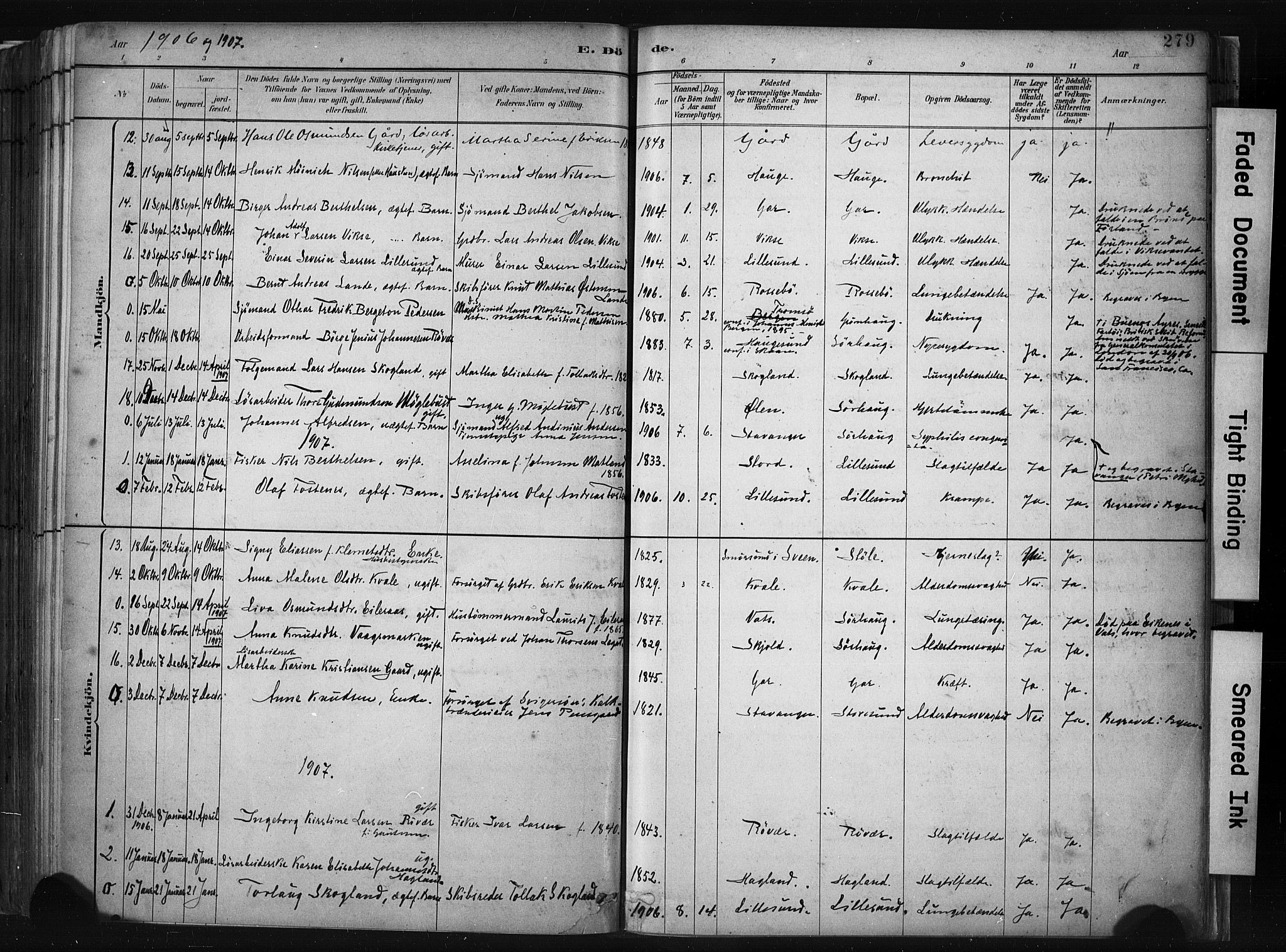 Haugesund sokneprestkontor, SAST/A -101863/H/Ha/Haa/L0004: Parish register (official) no. A 4, 1886-1908, p. 279