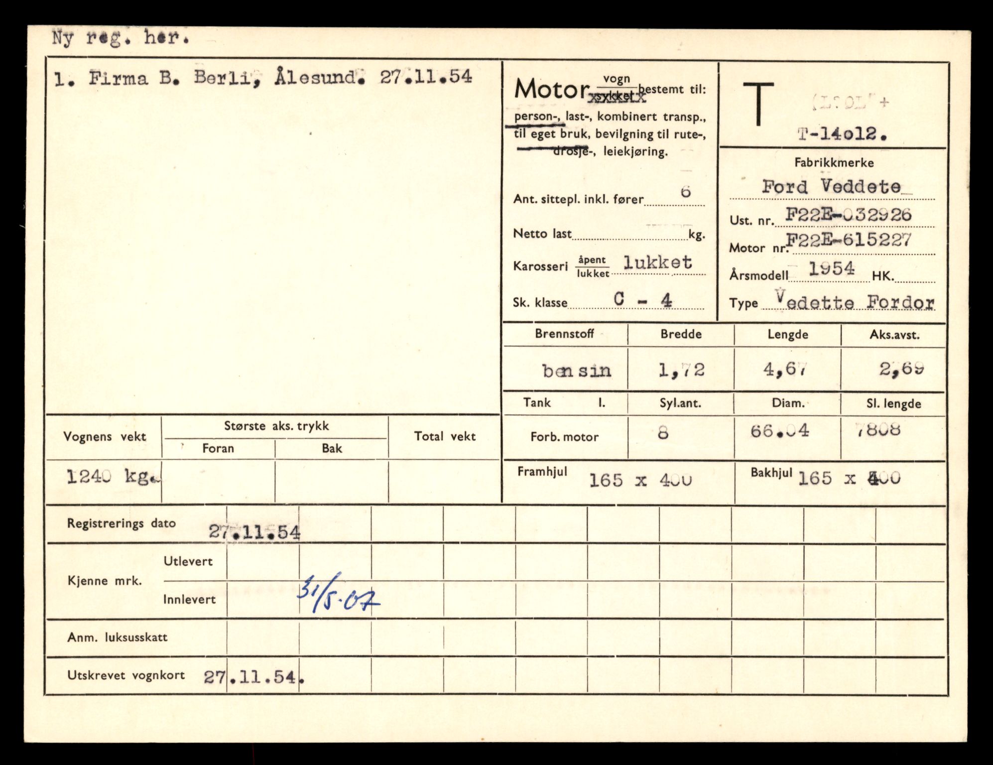 Møre og Romsdal vegkontor - Ålesund trafikkstasjon, AV/SAT-A-4099/F/Fe/L0042: Registreringskort for kjøretøy T 13906 - T 14079, 1927-1998, p. 1529