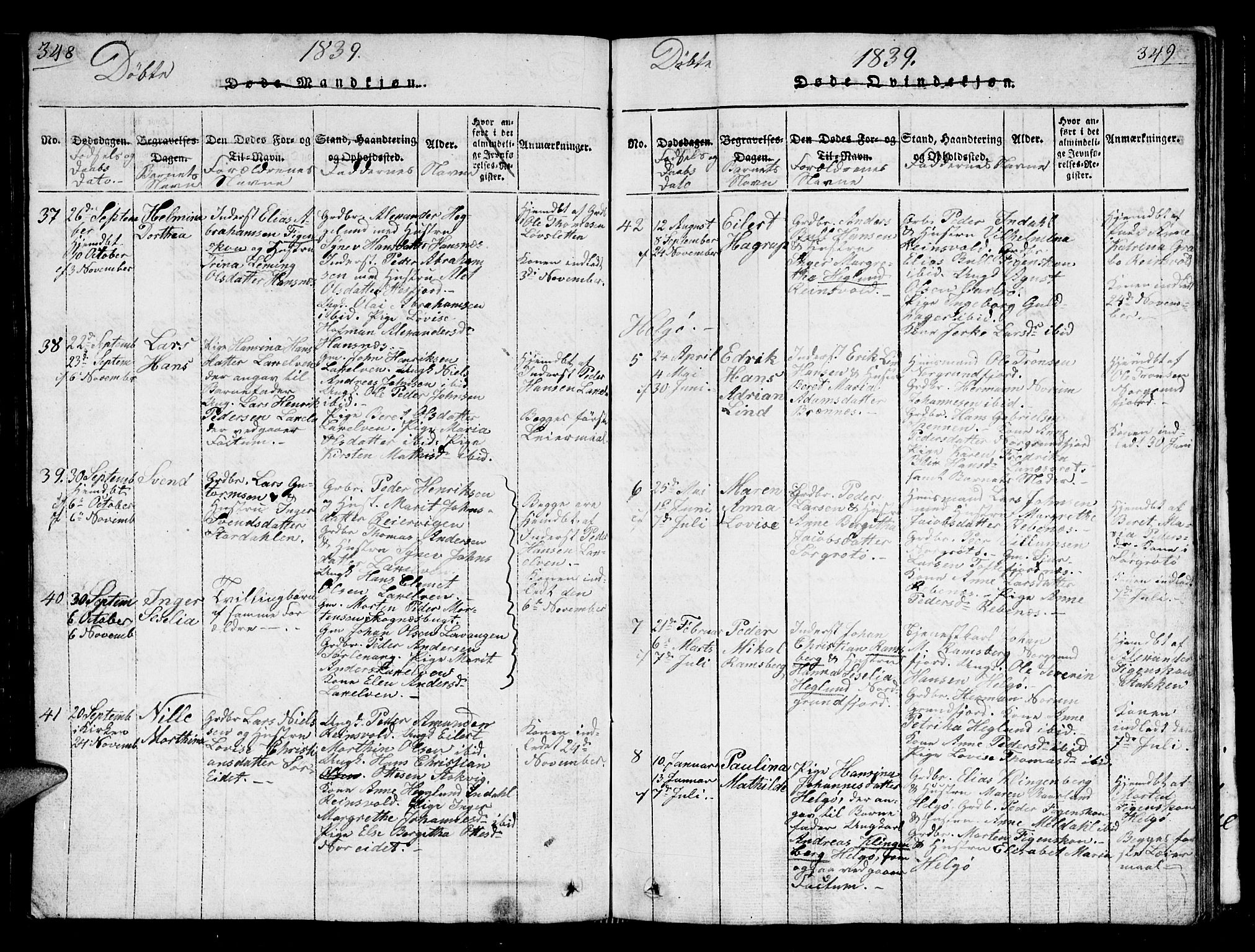 Karlsøy sokneprestembete, AV/SATØ-S-1299/H/Ha/Hab/L0001klokker: Parish register (copy) no. 1, 1821-1840, p. 348-349