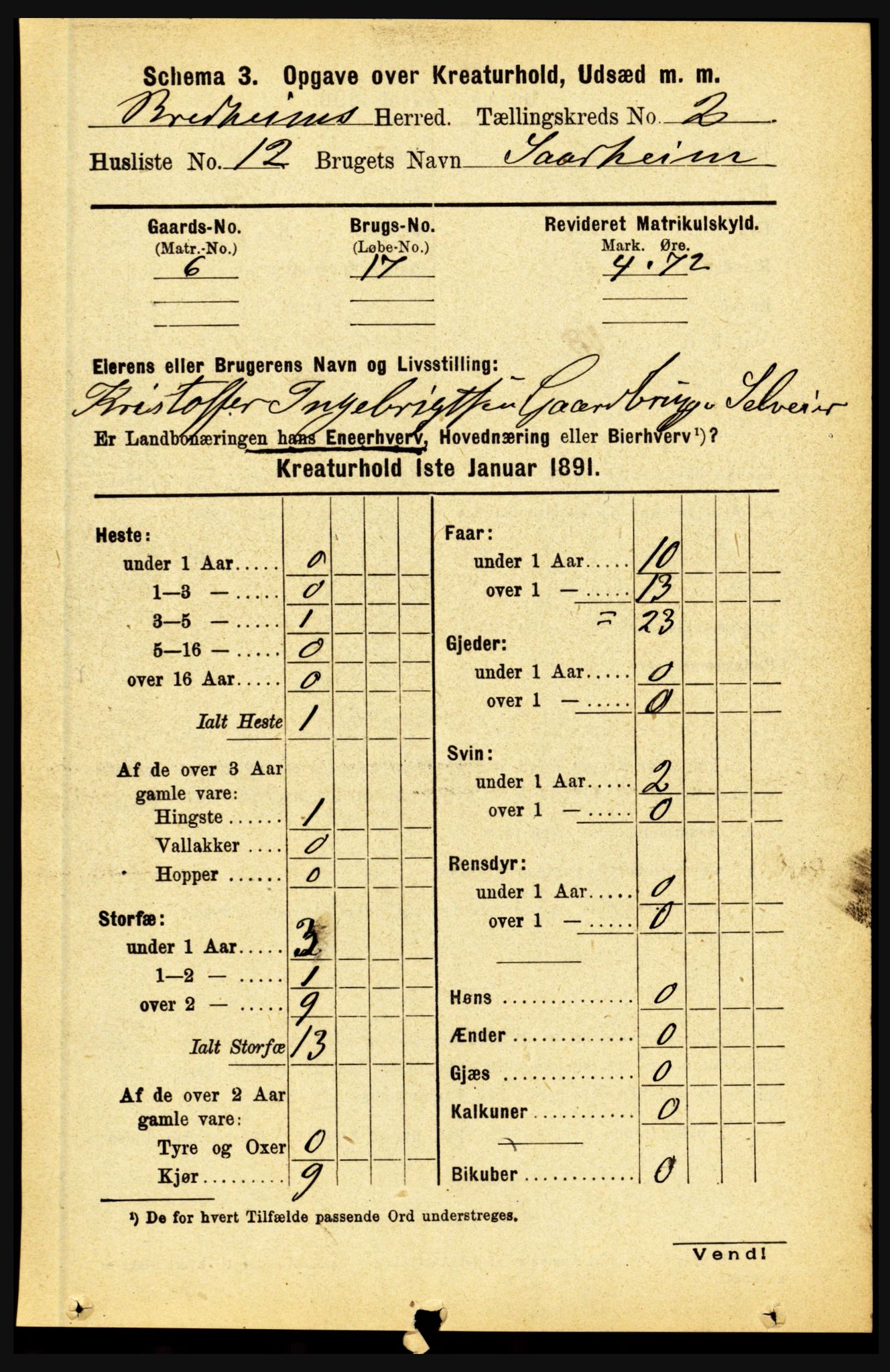 RA, 1891 census for 1446 Breim, 1891, p. 2426