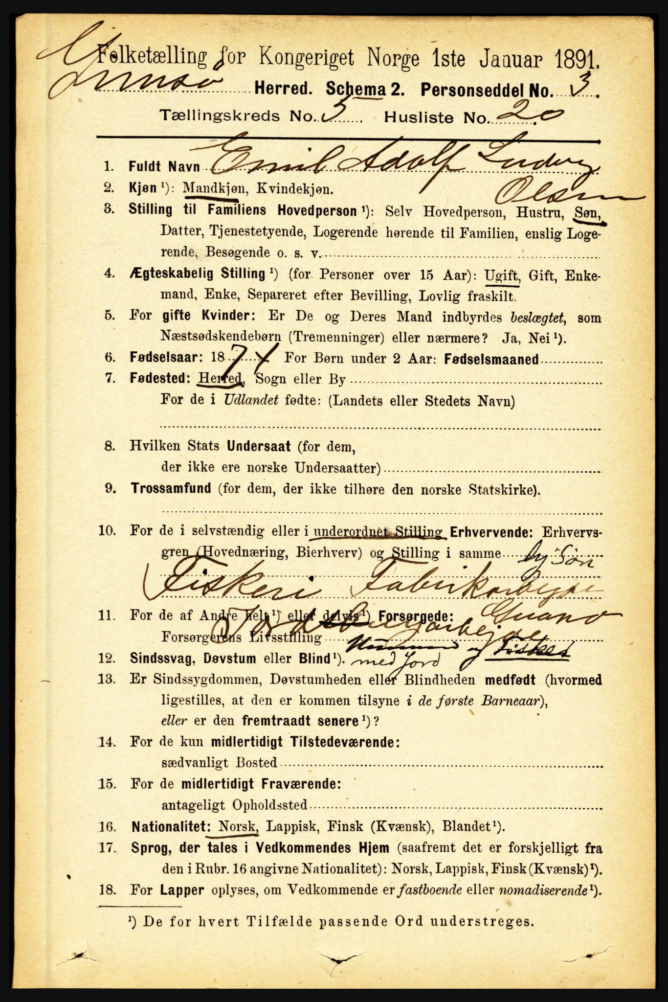 RA, 1891 census for 1864 Gimsøy, 1891, p. 962