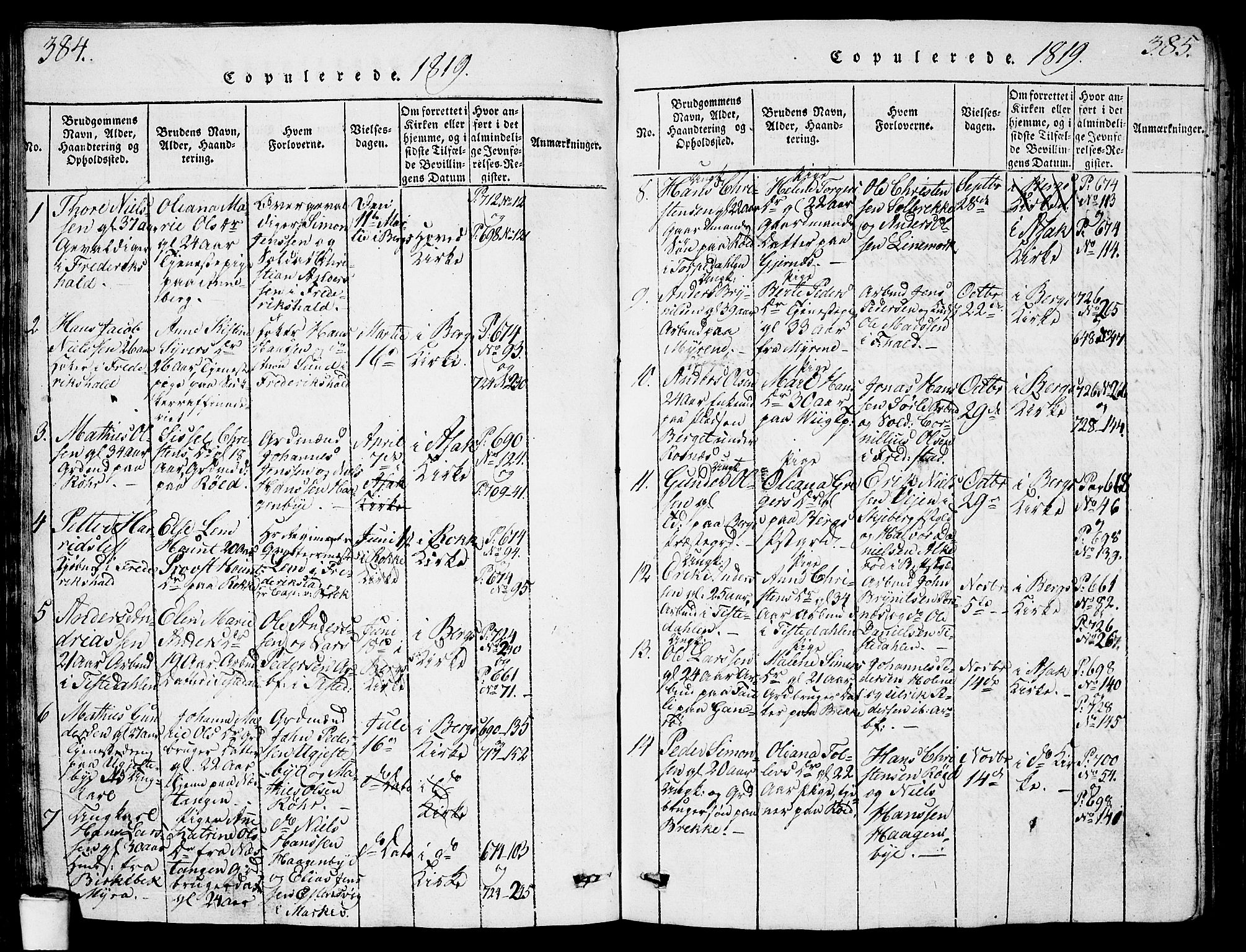 Berg prestekontor Kirkebøker, SAO/A-10902/G/Ga/L0001: Parish register (copy) no. I 1, 1815-1832, p. 384-385