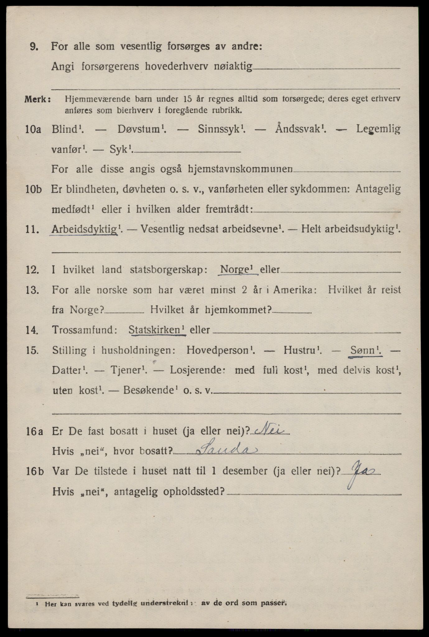 SAST, 1920 census for Suldal, 1920, p. 915