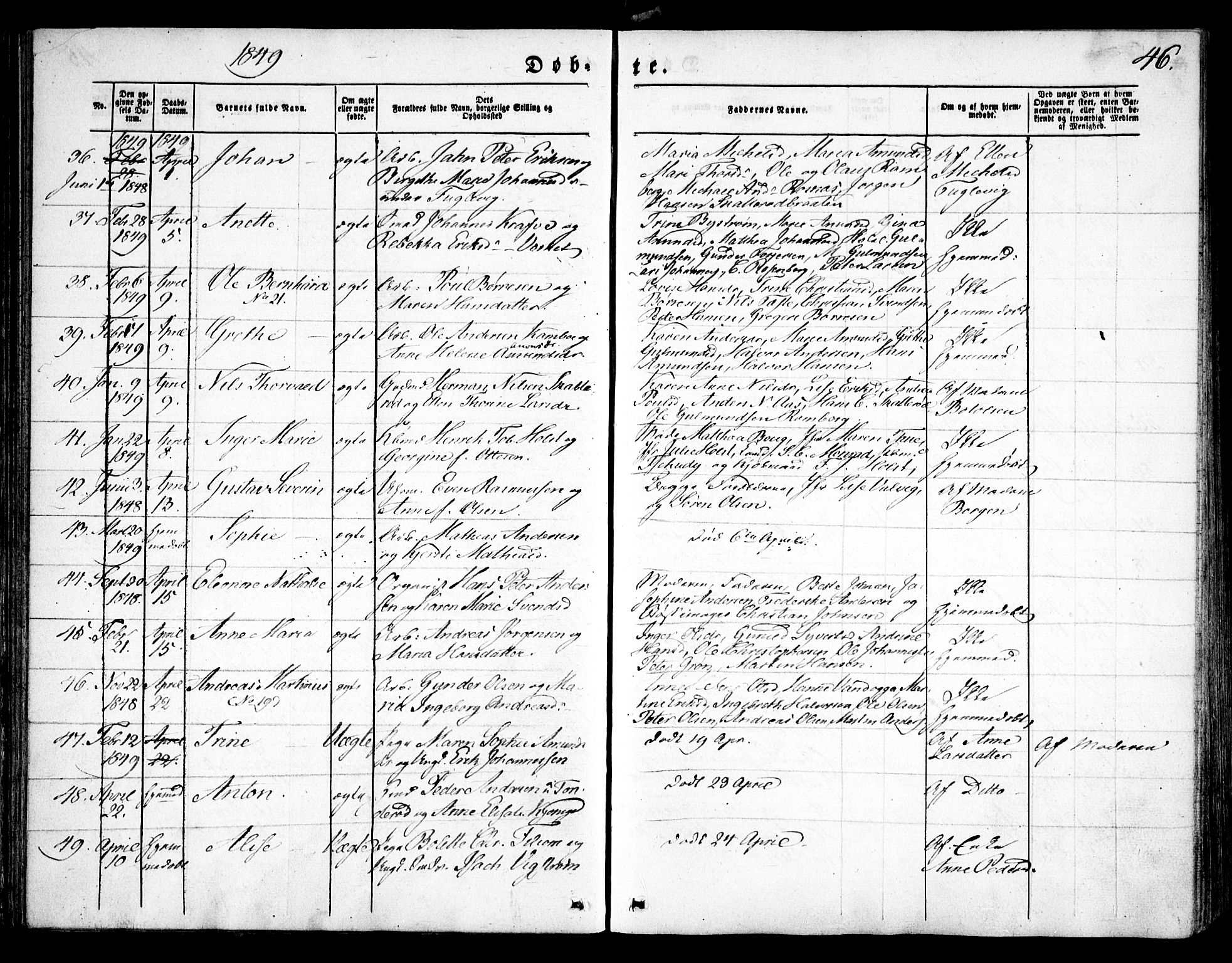 Moss prestekontor Kirkebøker, AV/SAO-A-2003/F/Fa/L0007: Parish register (official) no. I 7, 1845-1851, p. 46