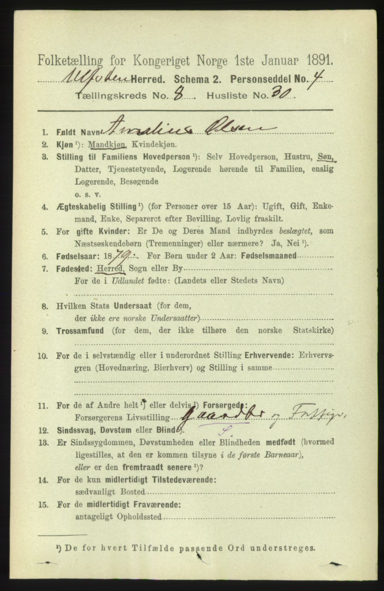 RA, 1891 census for 1516 Ulstein, 1891, p. 2704