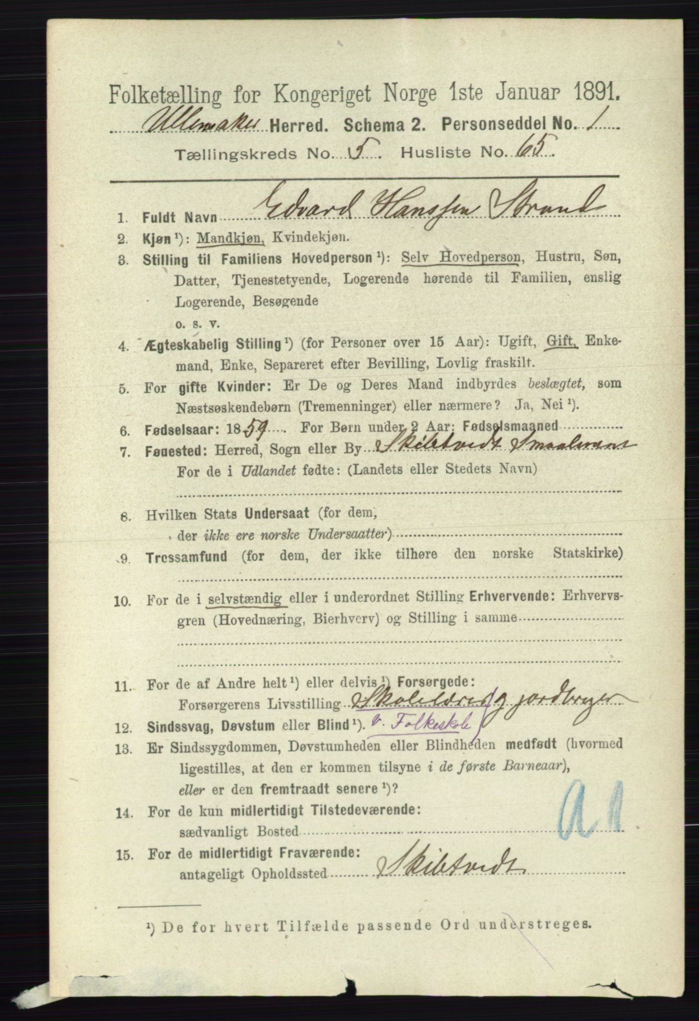RA, 1891 census for 0235 Ullensaker, 1891, p. 2428