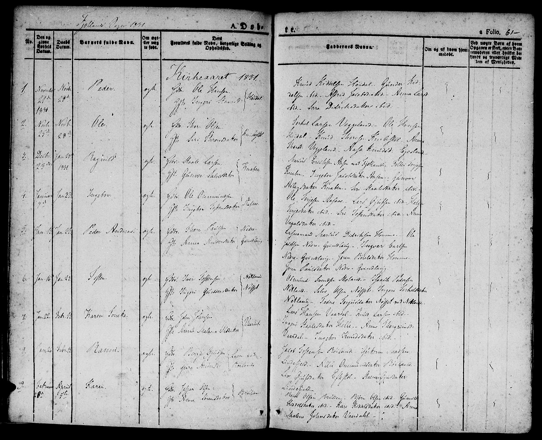 Hægebostad sokneprestkontor, AV/SAK-1111-0024/F/Fa/Faa/L0003: Parish register (official) no. A 3 /2, 1825-1840, p. 61