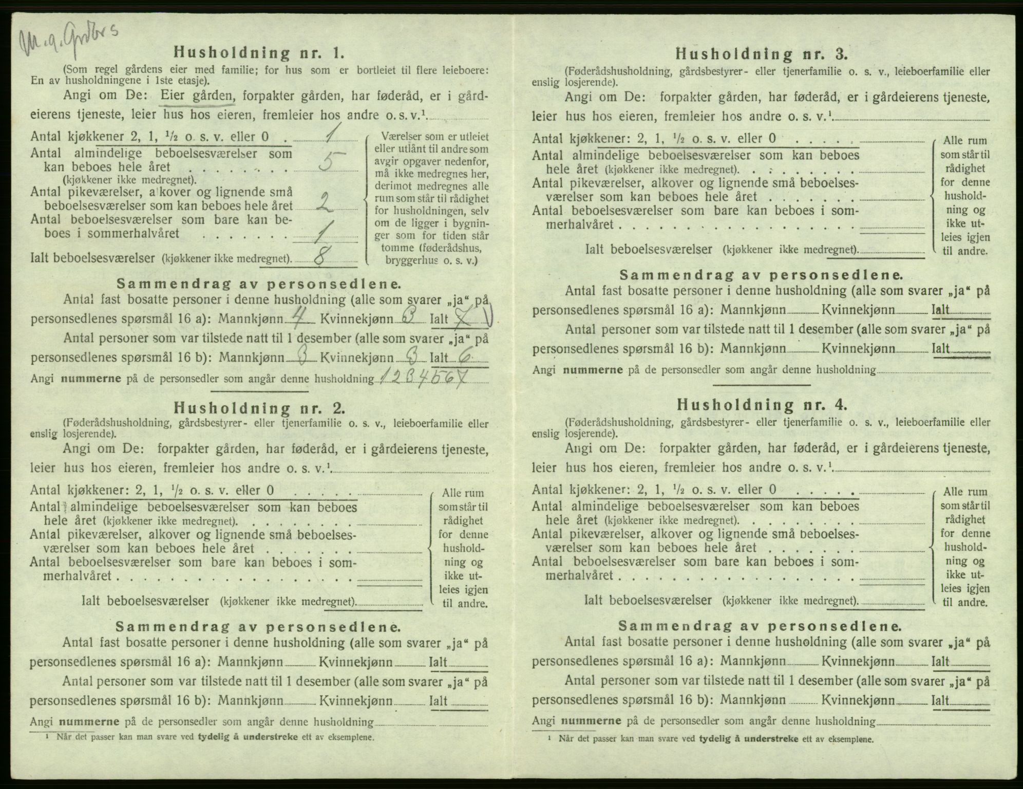 SAB, 1920 census for Odda, 1920, p. 1140