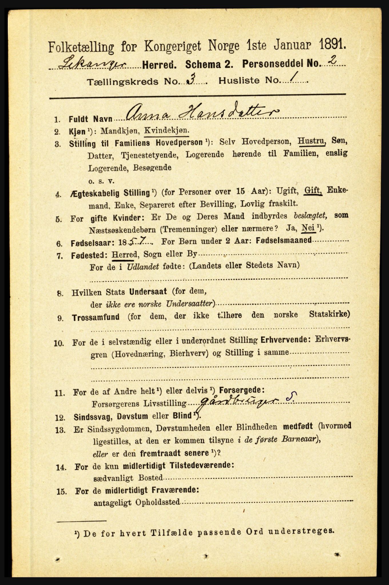 RA, 1891 census for 1419 Leikanger, 1891, p. 350