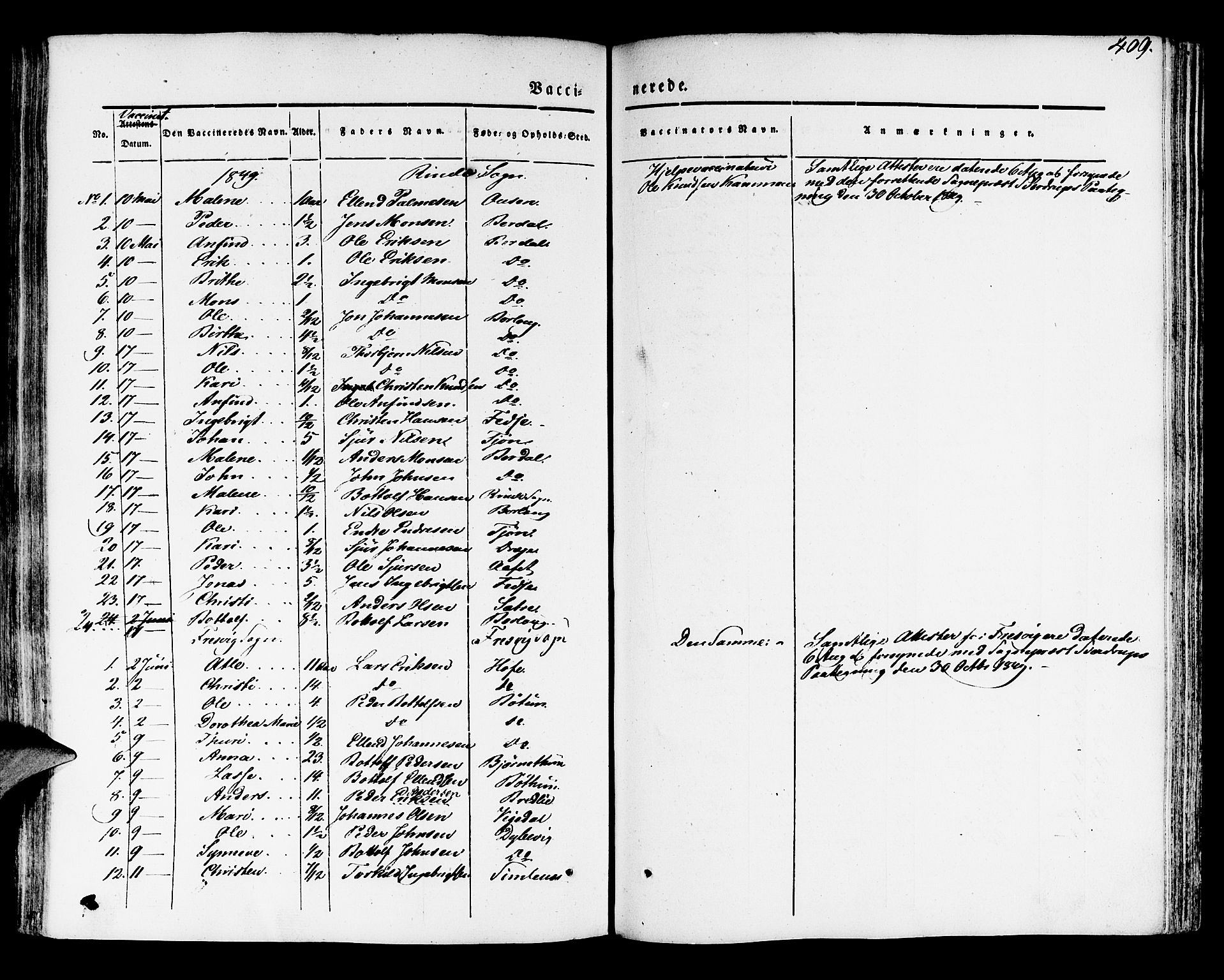 Leikanger sokneprestembete, AV/SAB-A-81001/H/Haa/Haaa/L0007: Parish register (official) no. A 7, 1838-1851, p. 409