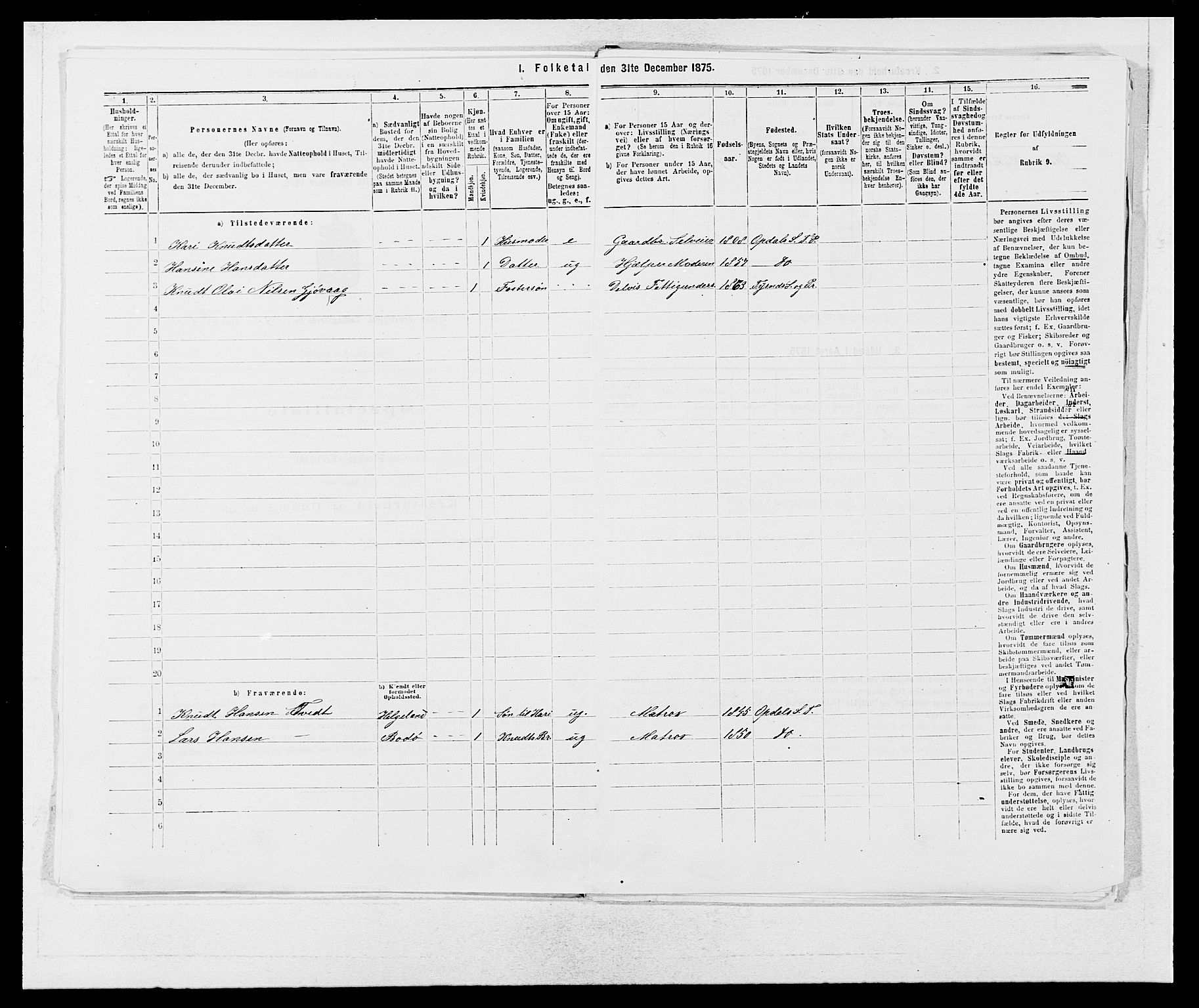 SAB, 1875 census for 1223P Tysnes, 1875, p. 231