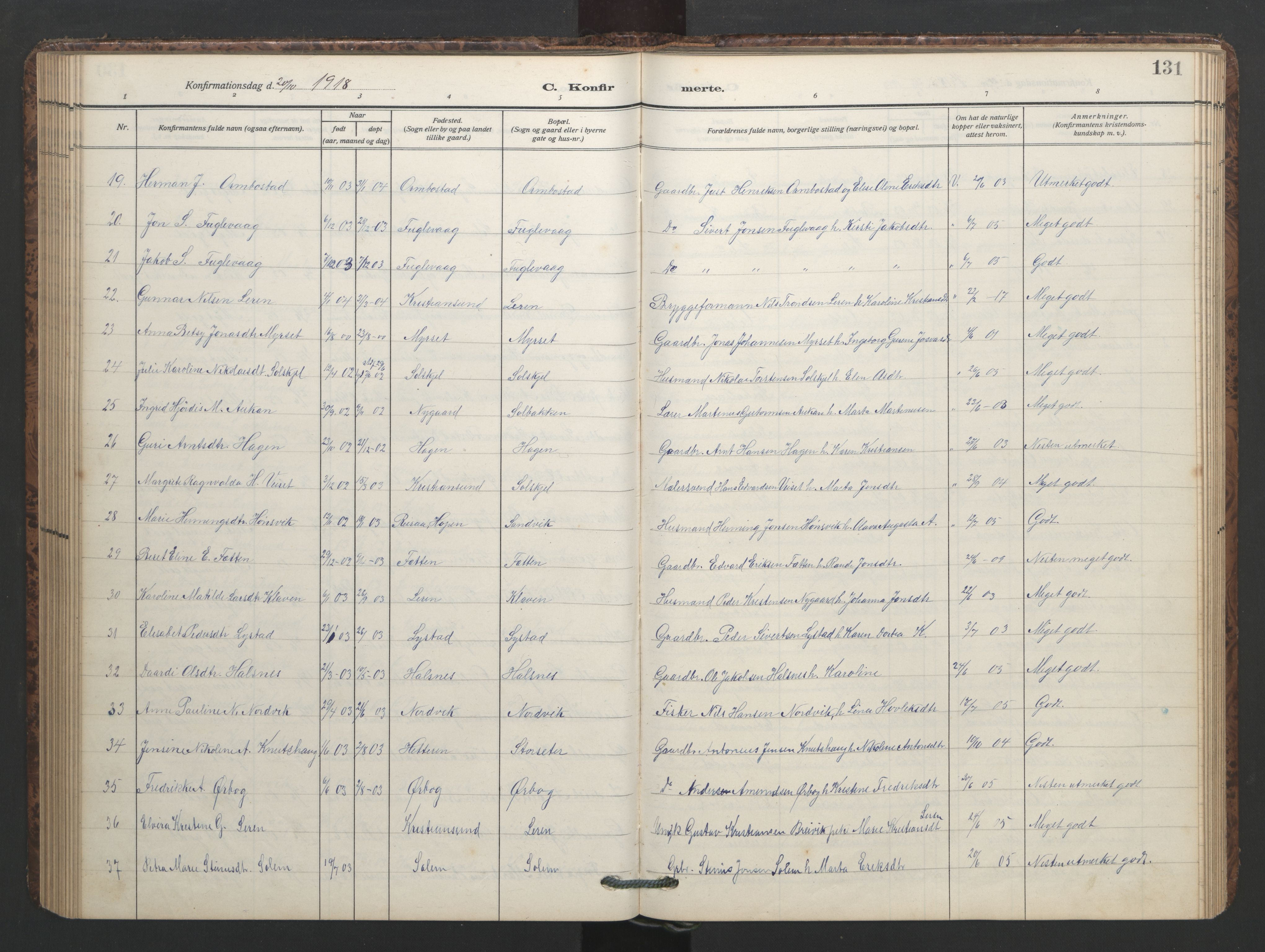 Ministerialprotokoller, klokkerbøker og fødselsregistre - Møre og Romsdal, AV/SAT-A-1454/577/L0897: Parish register (copy) no. 577C01, 1909-1946, p. 131