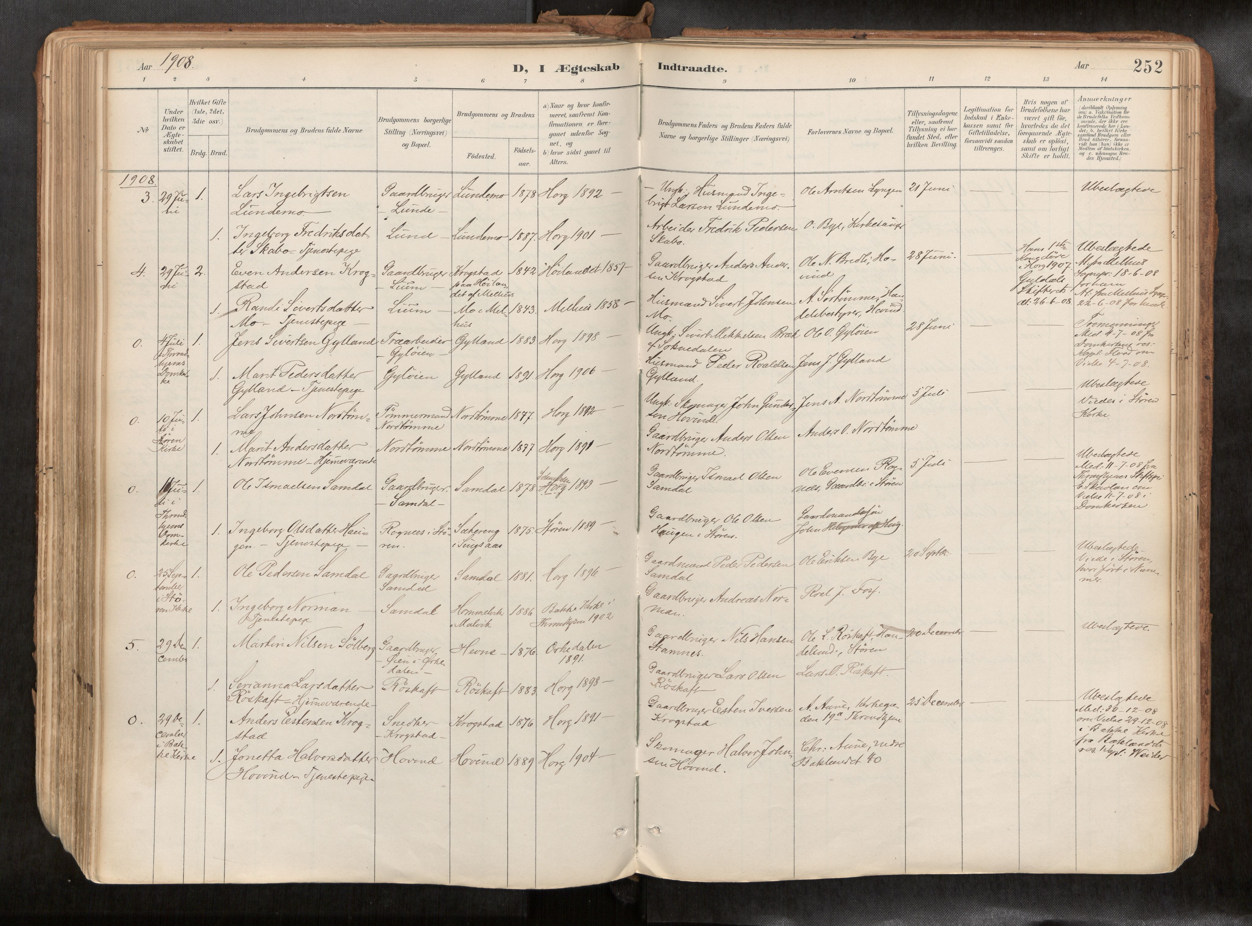 Ministerialprotokoller, klokkerbøker og fødselsregistre - Sør-Trøndelag, SAT/A-1456/692/L1105b: Parish register (official) no. 692A06, 1891-1934, p. 252