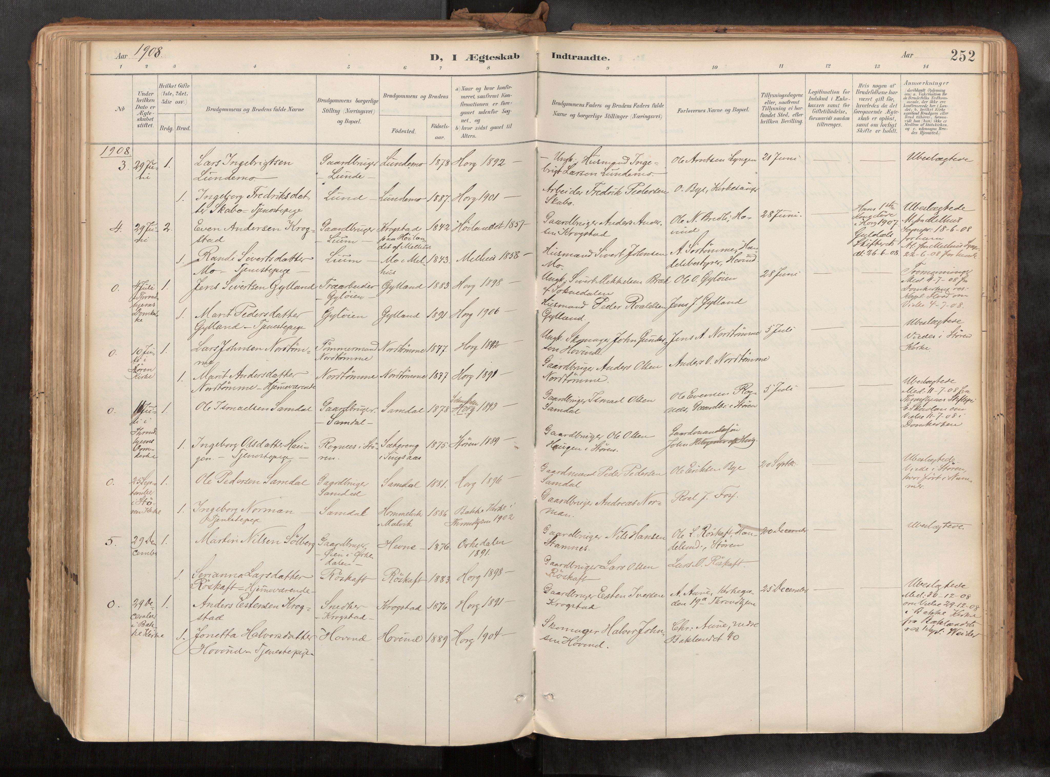 Ministerialprotokoller, klokkerbøker og fødselsregistre - Sør-Trøndelag, AV/SAT-A-1456/692/L1105b: Parish register (official) no. 692A06, 1891-1934, p. 252