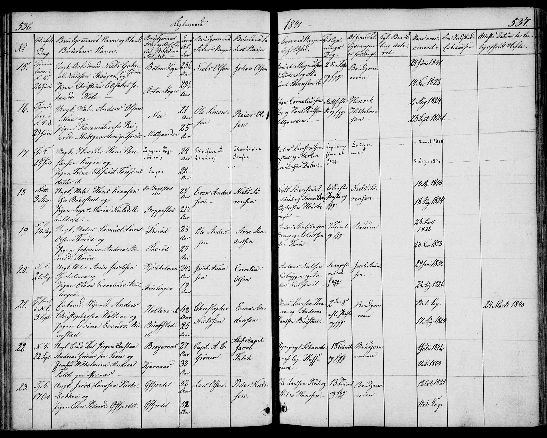 Nøtterøy kirkebøker, SAKO/A-354/F/Fa/L0005: Parish register (official) no. I 5, 1839-1852, p. 536-537