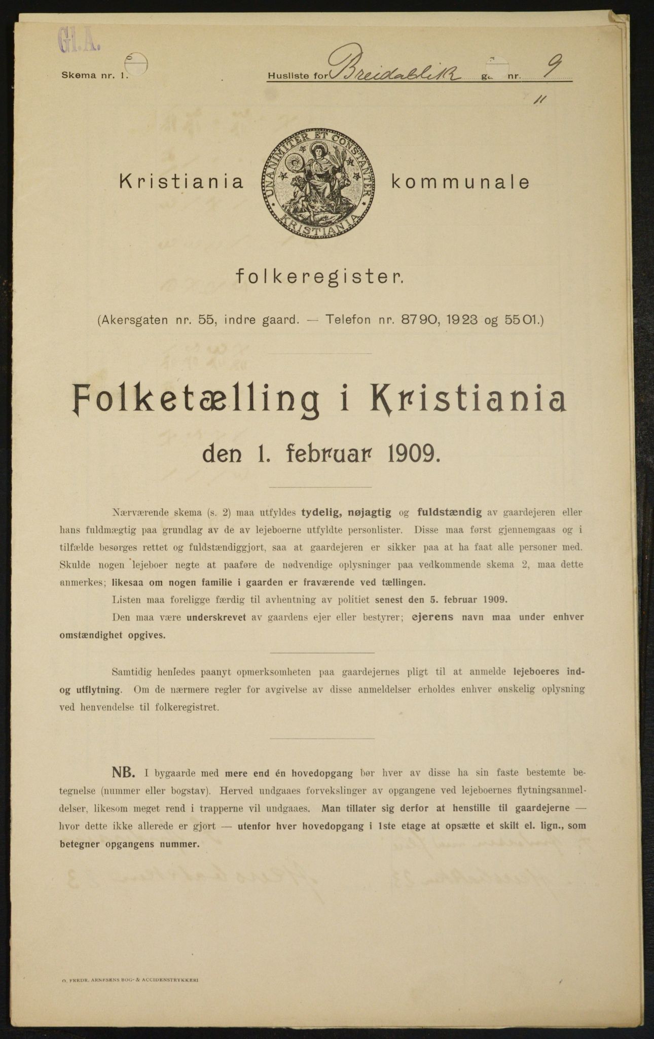 OBA, Municipal Census 1909 for Kristiania, 1909, p. 24315