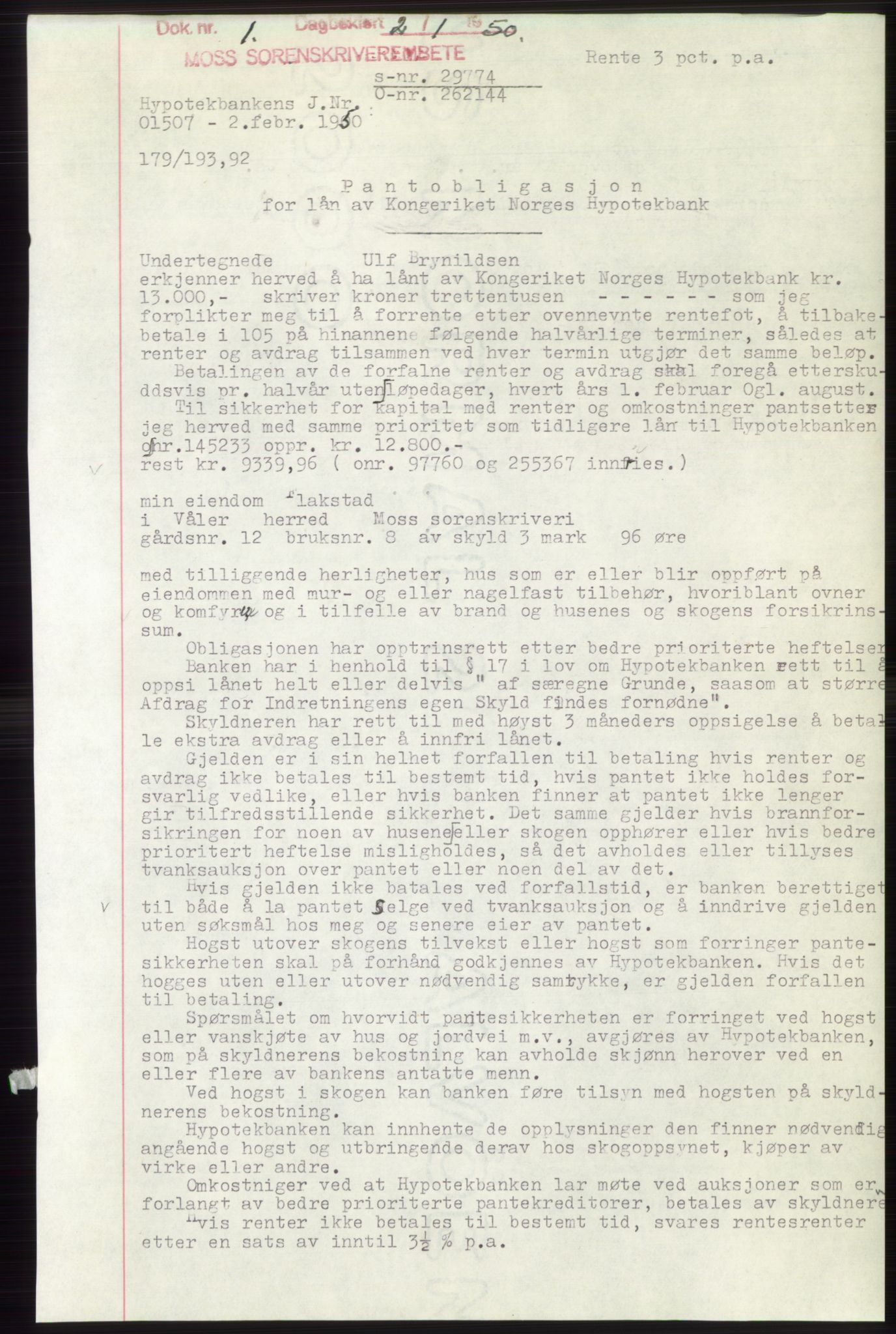 Moss sorenskriveri, SAO/A-10168: Mortgage book no. B23, 1949-1950, Diary no: : 1/1950