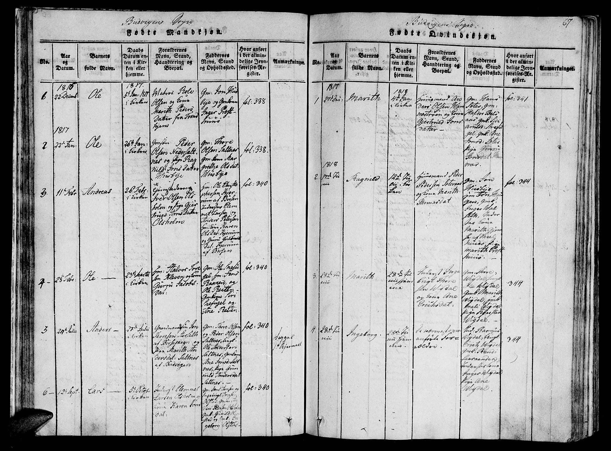 Ministerialprotokoller, klokkerbøker og fødselsregistre - Sør-Trøndelag, AV/SAT-A-1456/612/L0373: Parish register (official) no. 612A06 /2, 1816-1828, p. 67