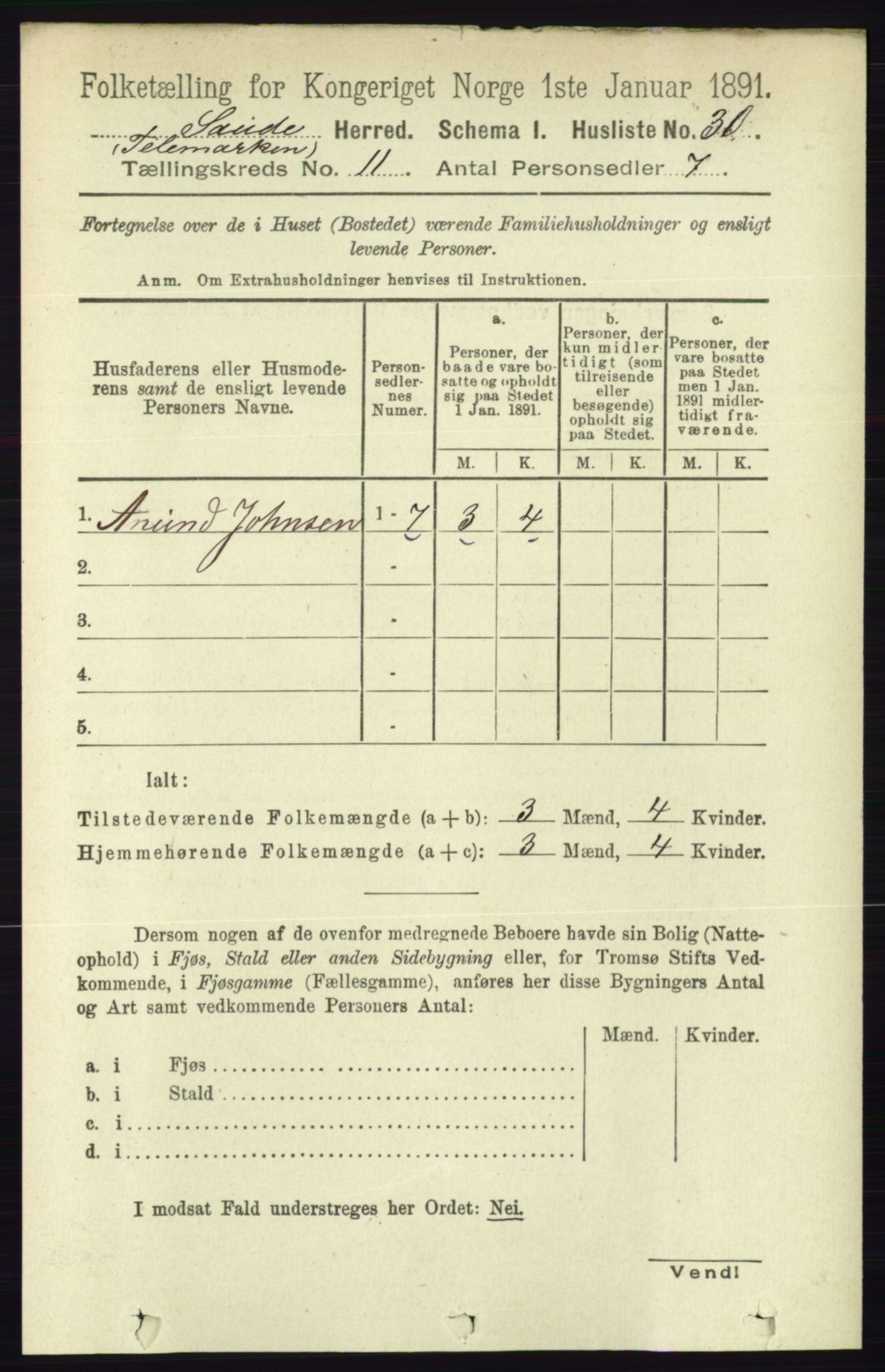 RA, 1891 census for 0822 Sauherad, 1891, p. 3371