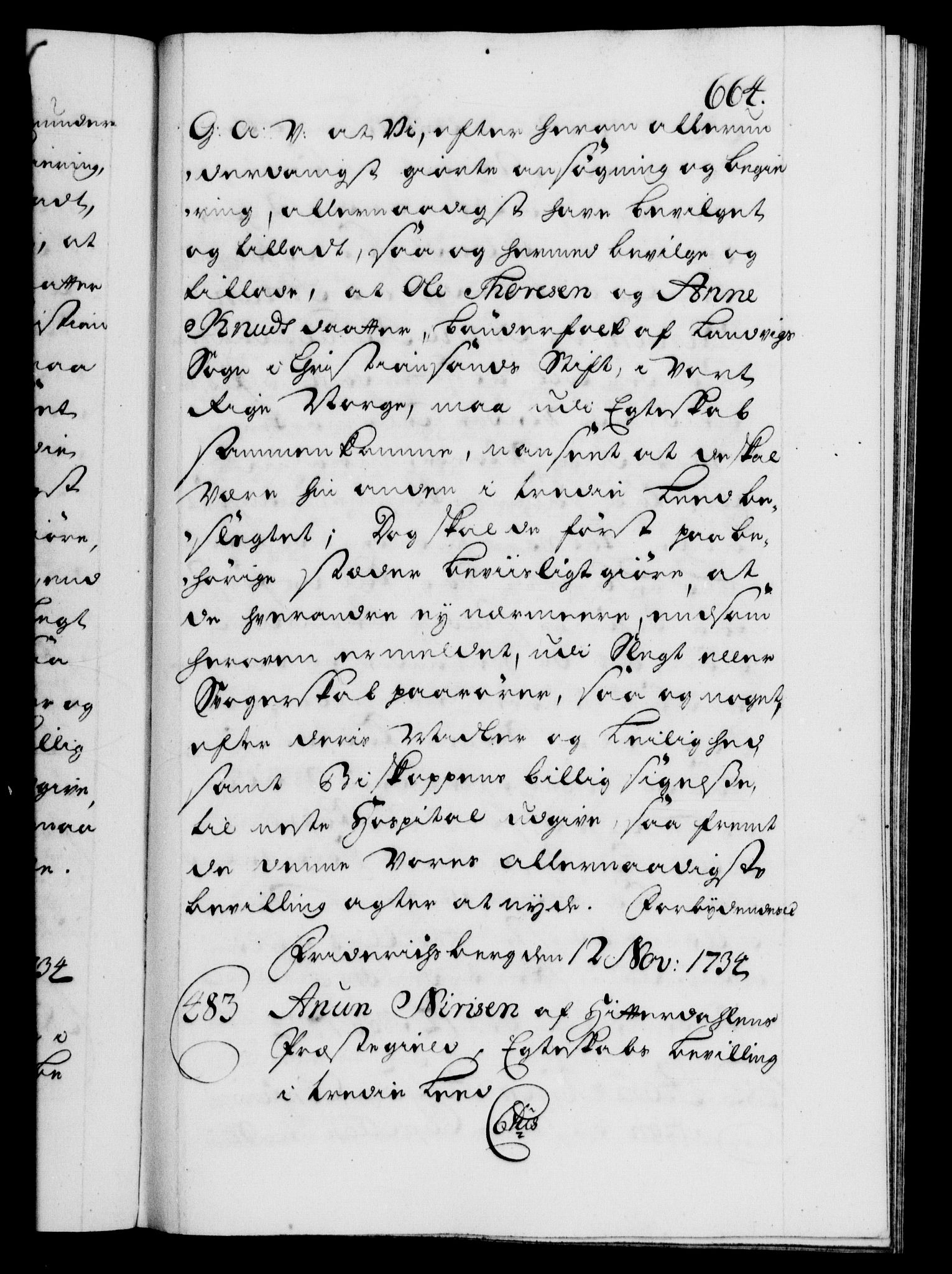 Danske Kanselli 1572-1799, AV/RA-EA-3023/F/Fc/Fca/Fcaa/L0028: Norske registre, 1733-1734, p. 664a
