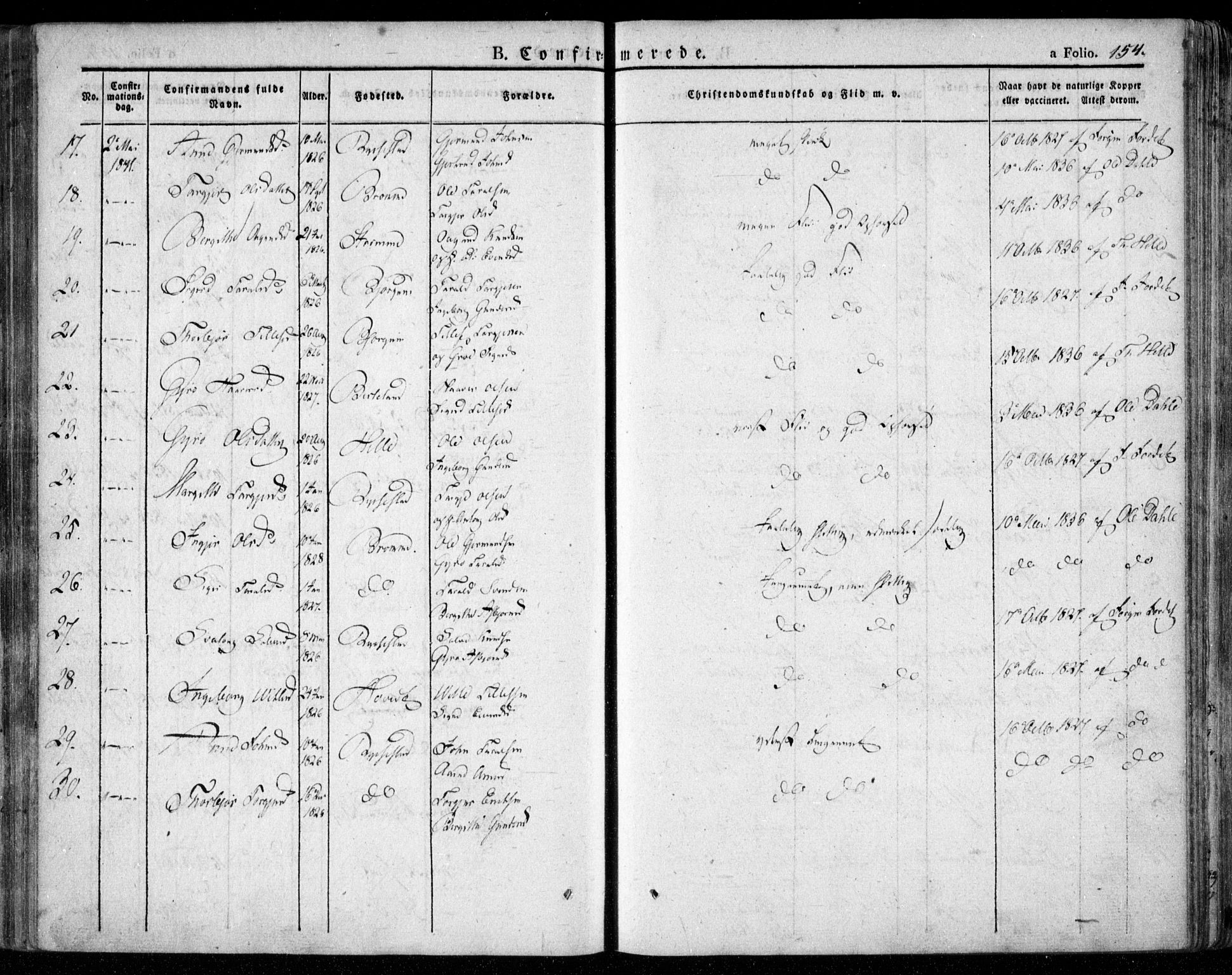 Valle sokneprestkontor, SAK/1111-0044/F/Fa/Fac/L0006: Parish register (official) no. A 6, 1831-1853, p. 154