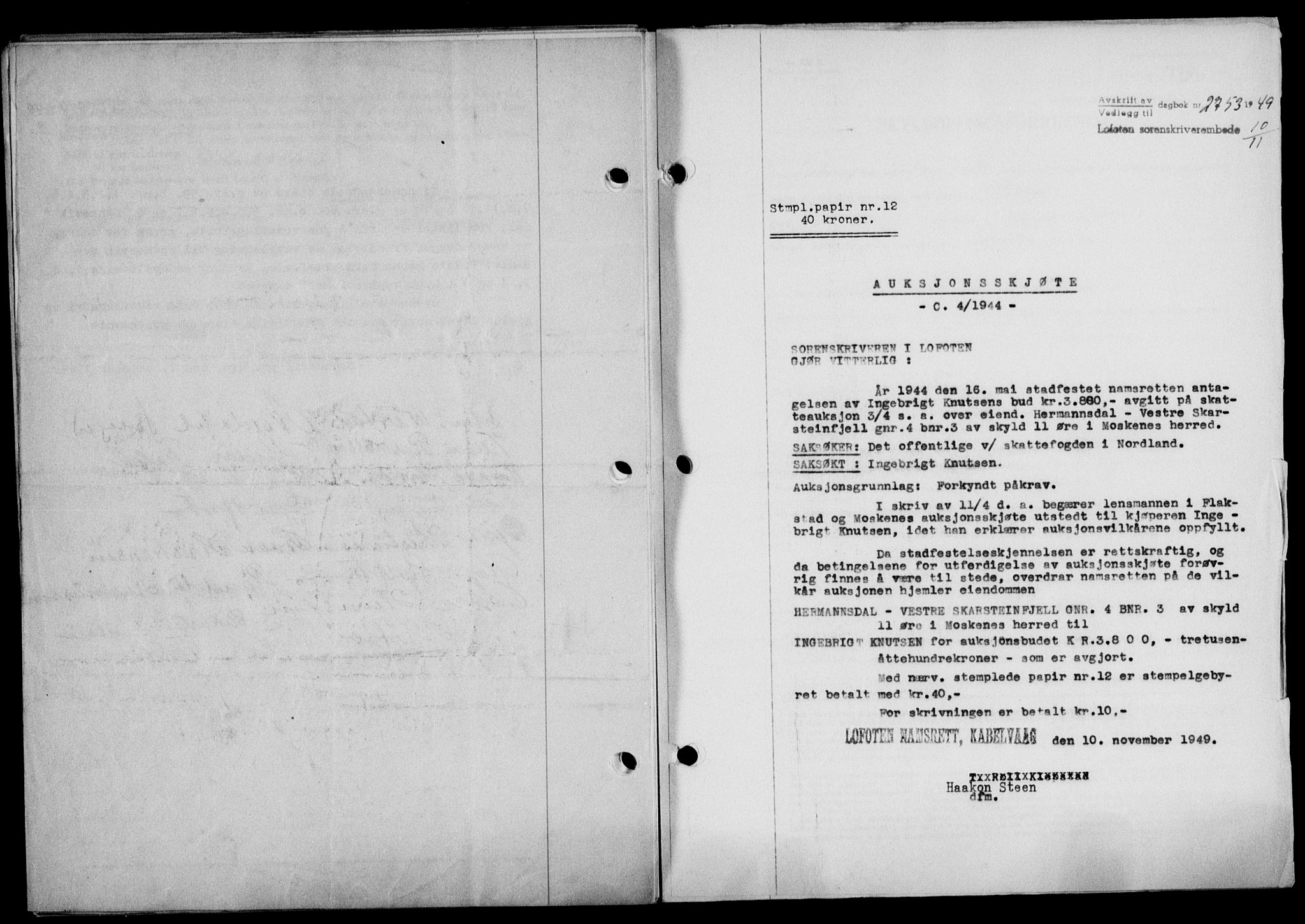Lofoten sorenskriveri, SAT/A-0017/1/2/2C/L0022a: Mortgage book no. 22a, 1949-1950, Diary no: : 2753/1949