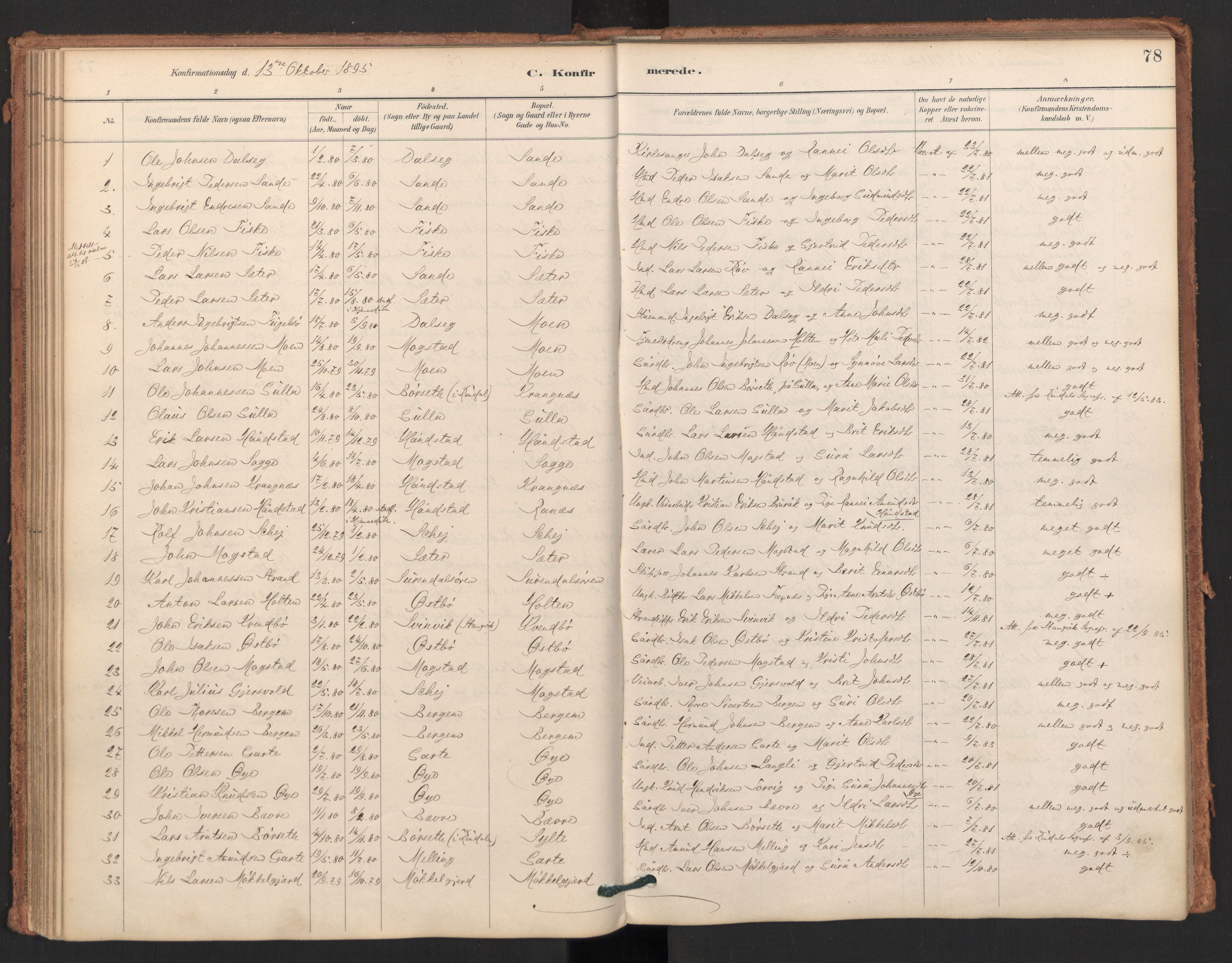 Ministerialprotokoller, klokkerbøker og fødselsregistre - Møre og Romsdal, AV/SAT-A-1454/596/L1056: Parish register (official) no. 596A01, 1885-1900, p. 78