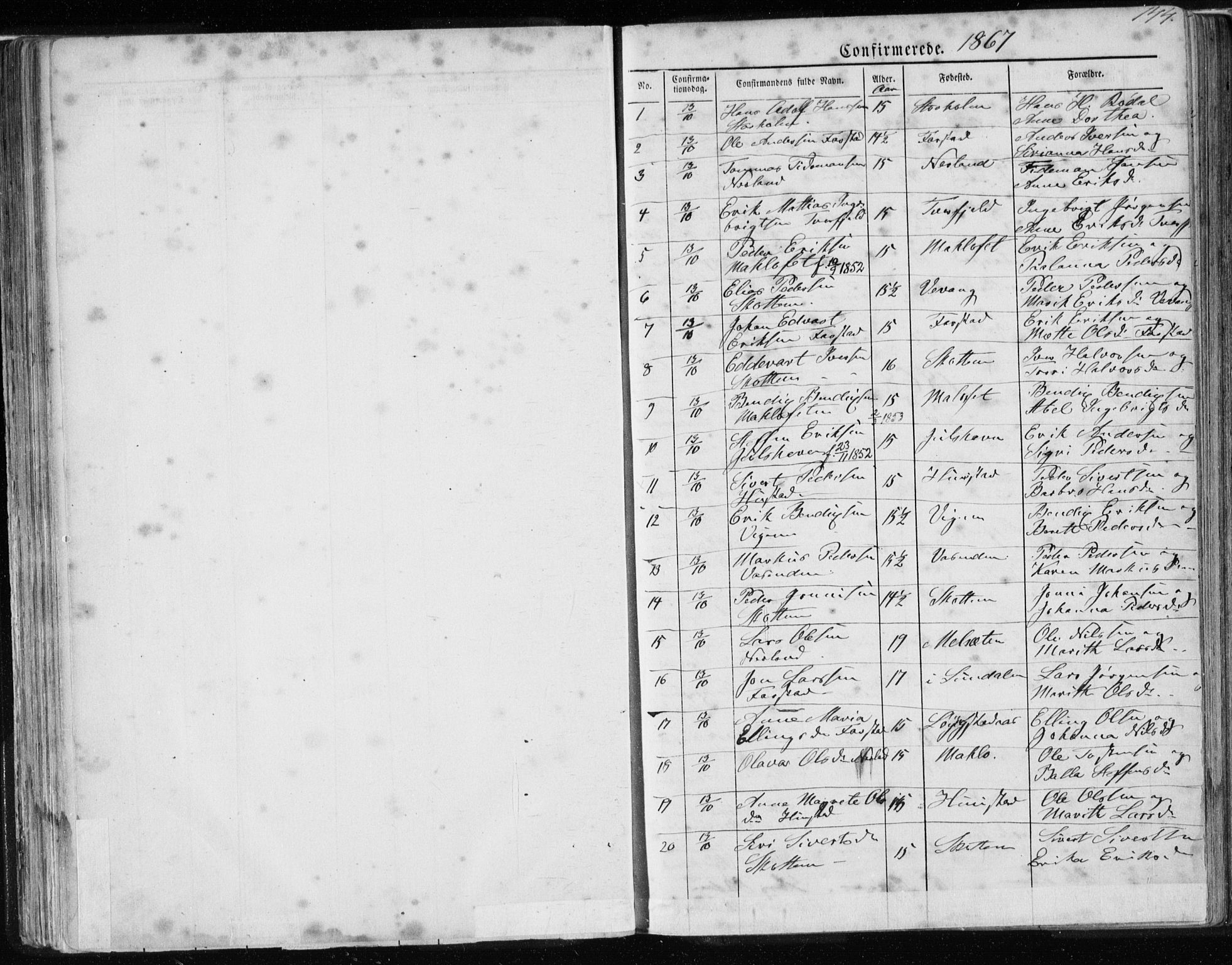 Ministerialprotokoller, klokkerbøker og fødselsregistre - Møre og Romsdal, SAT/A-1454/567/L0782: Parish register (copy) no. 567C02, 1867-1886, p. 144