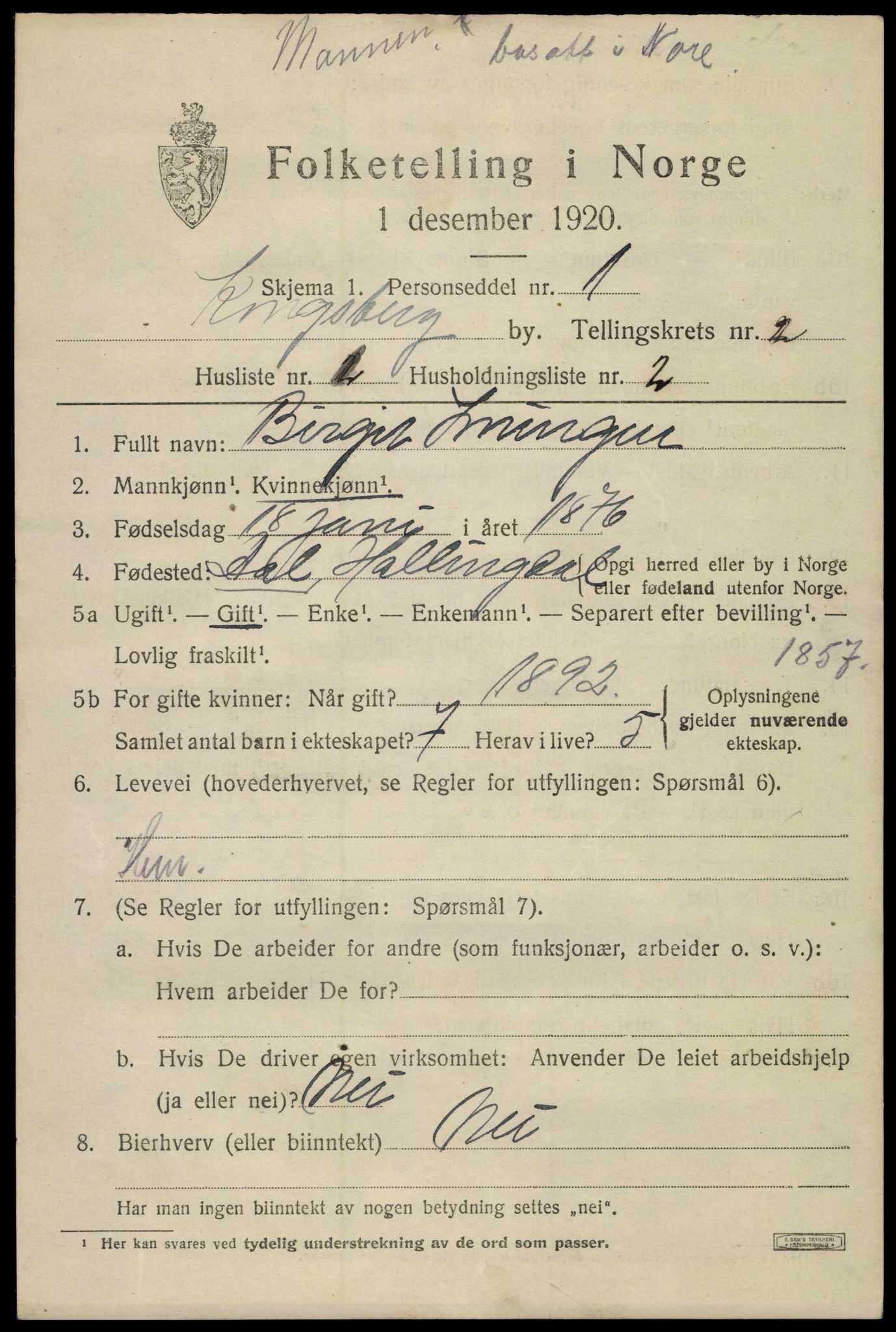 SAKO, 1920 census for Kongsberg, 1920, p. 6776