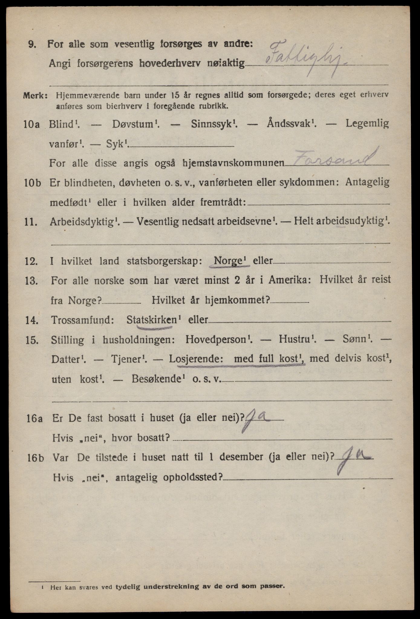 SAST, 1920 census for Forsand, 1920, p. 1616