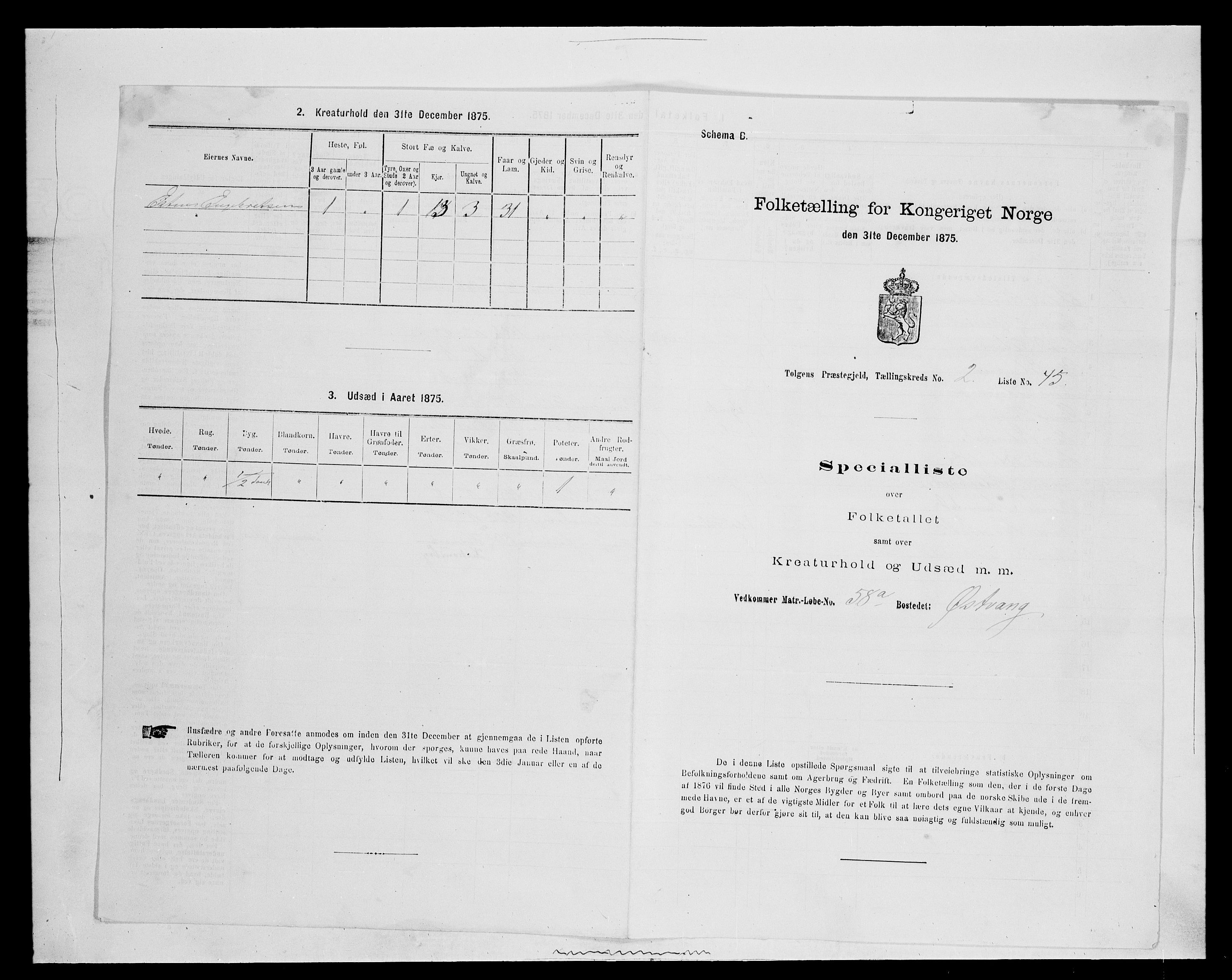 SAH, 1875 census for 0436P Tolga, 1875, p. 370