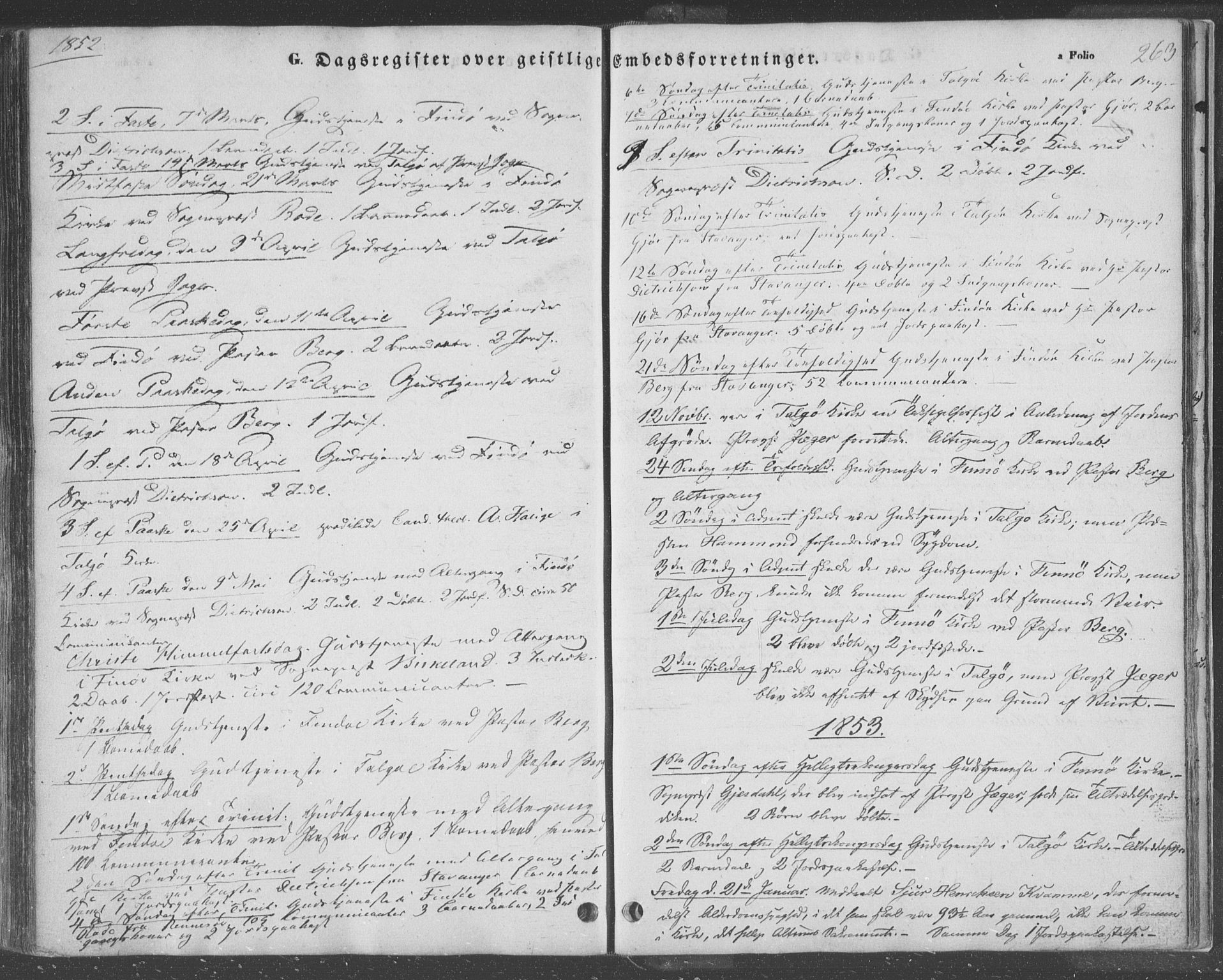 Finnøy sokneprestkontor, SAST/A-101825/H/Ha/Haa/L0007: Parish register (official) no. A 7, 1847-1862, p. 263