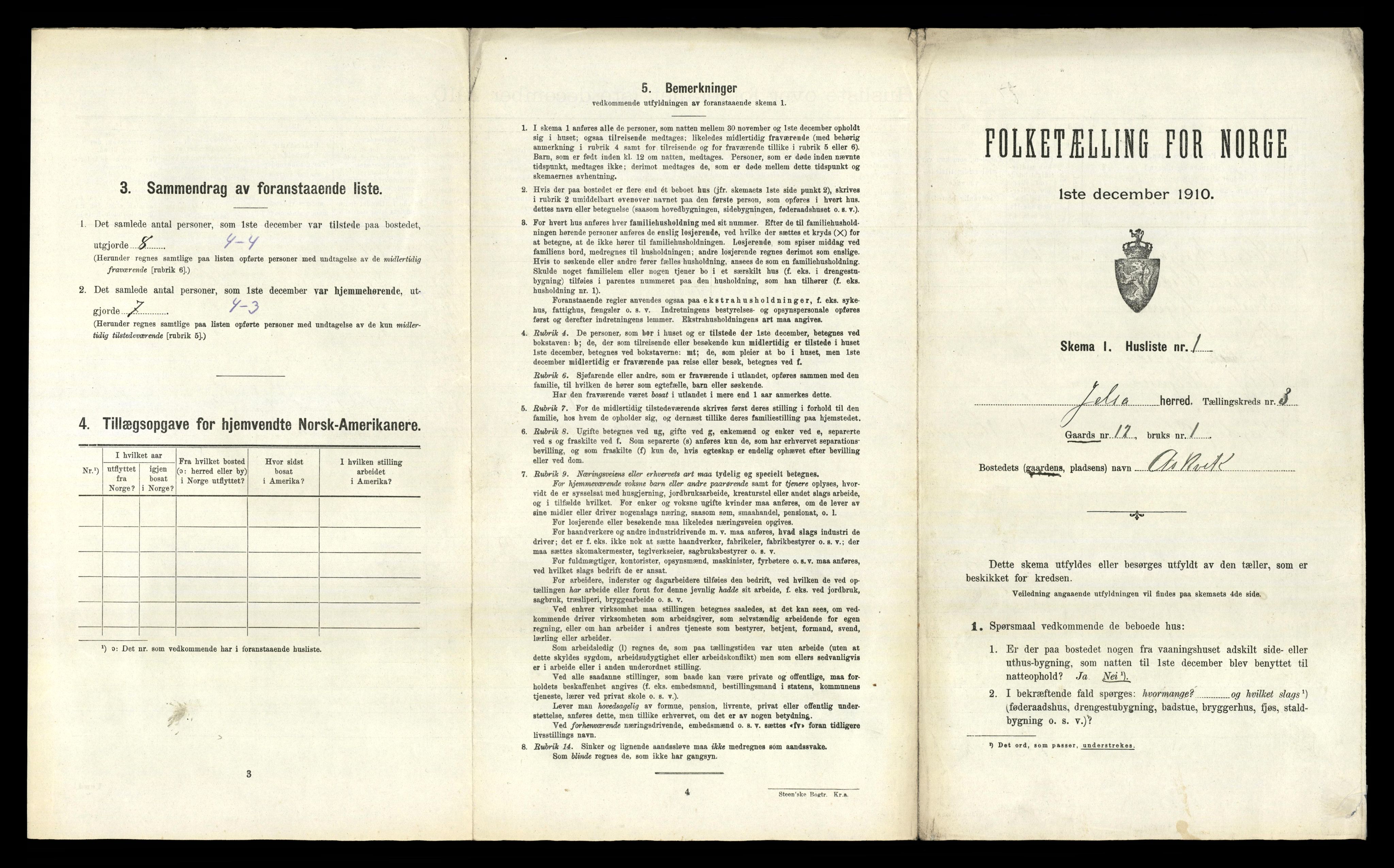 RA, 1910 census for Jelsa, 1910, p. 285