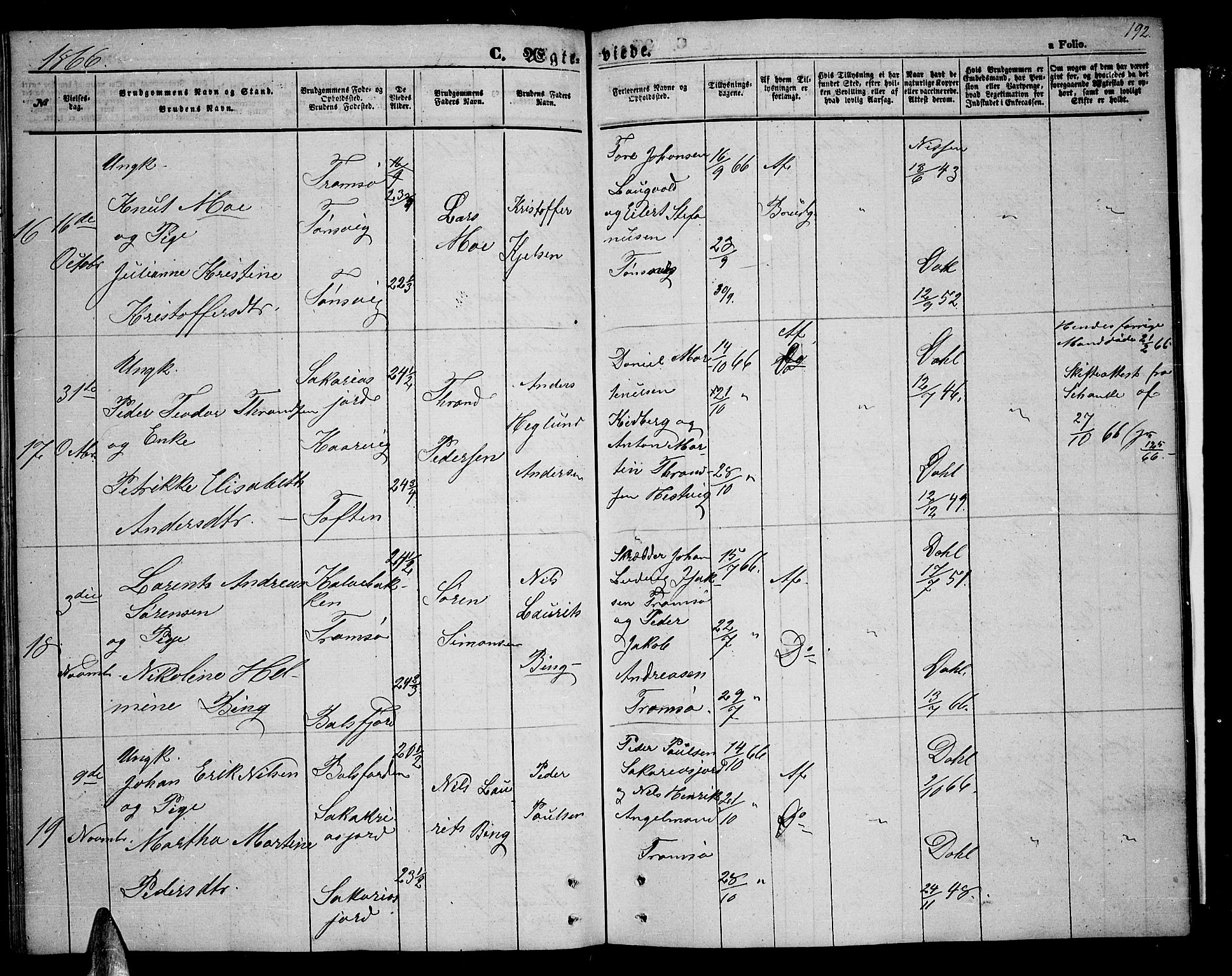 Tromsøysund sokneprestkontor, AV/SATØ-S-1304/G/Gb/L0001klokker: Parish register (copy) no. 1, 1857-1869, p. 192