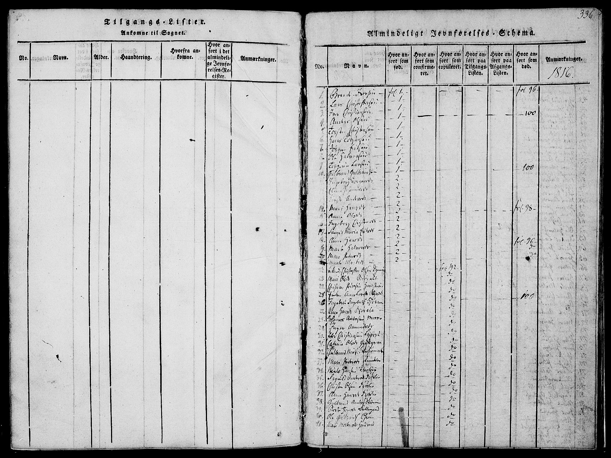 Jevnaker prestekontor, SAH/PREST-116/H/Ha/Haa/L0005: Parish register (official) no. 5, 1815-1837, p. 336