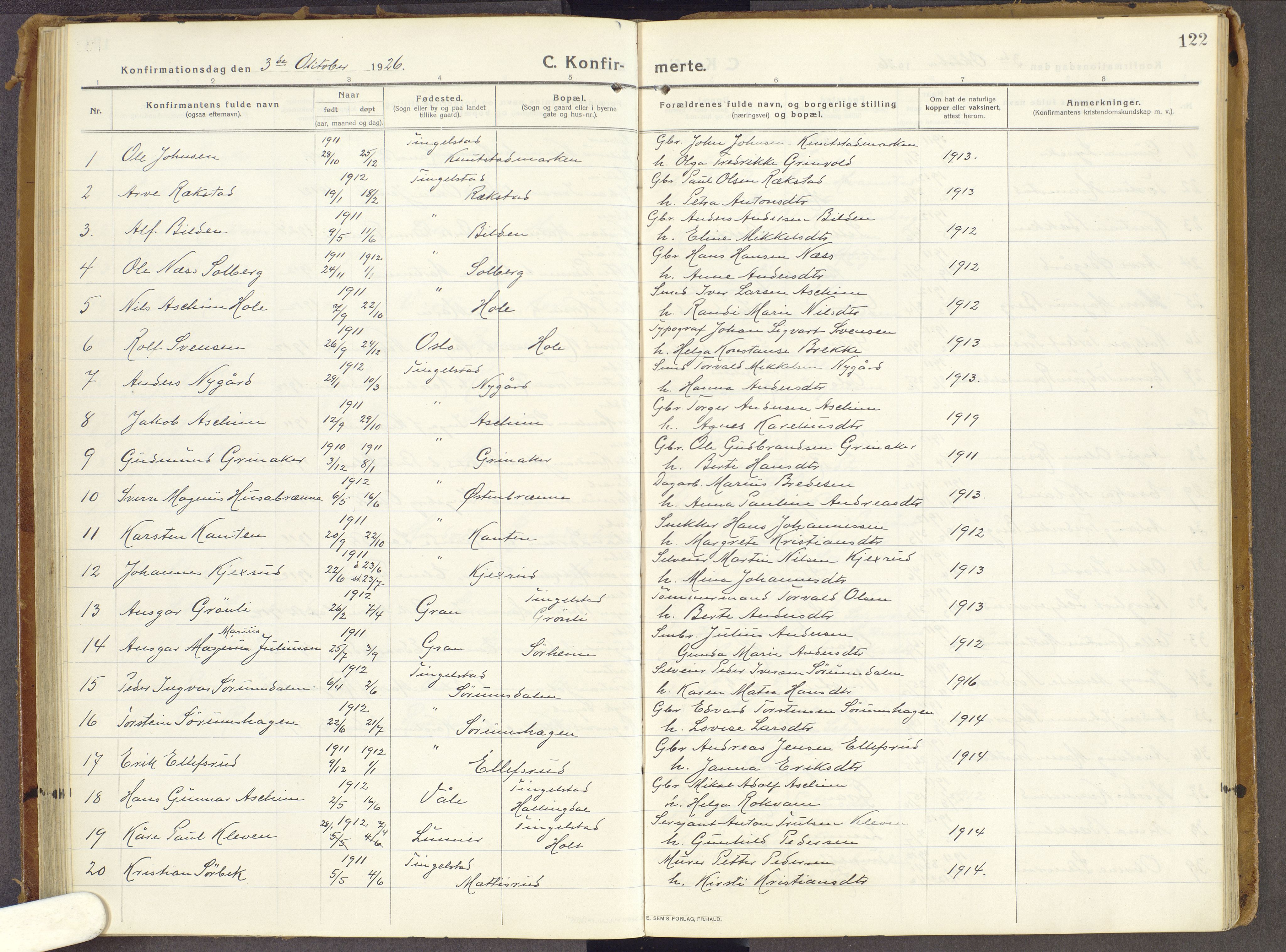 Brandbu prestekontor, AV/SAH-PREST-114/H/Ha/Haa/L0003: Parish register (official) no. 3, 1914-1928, p. 122