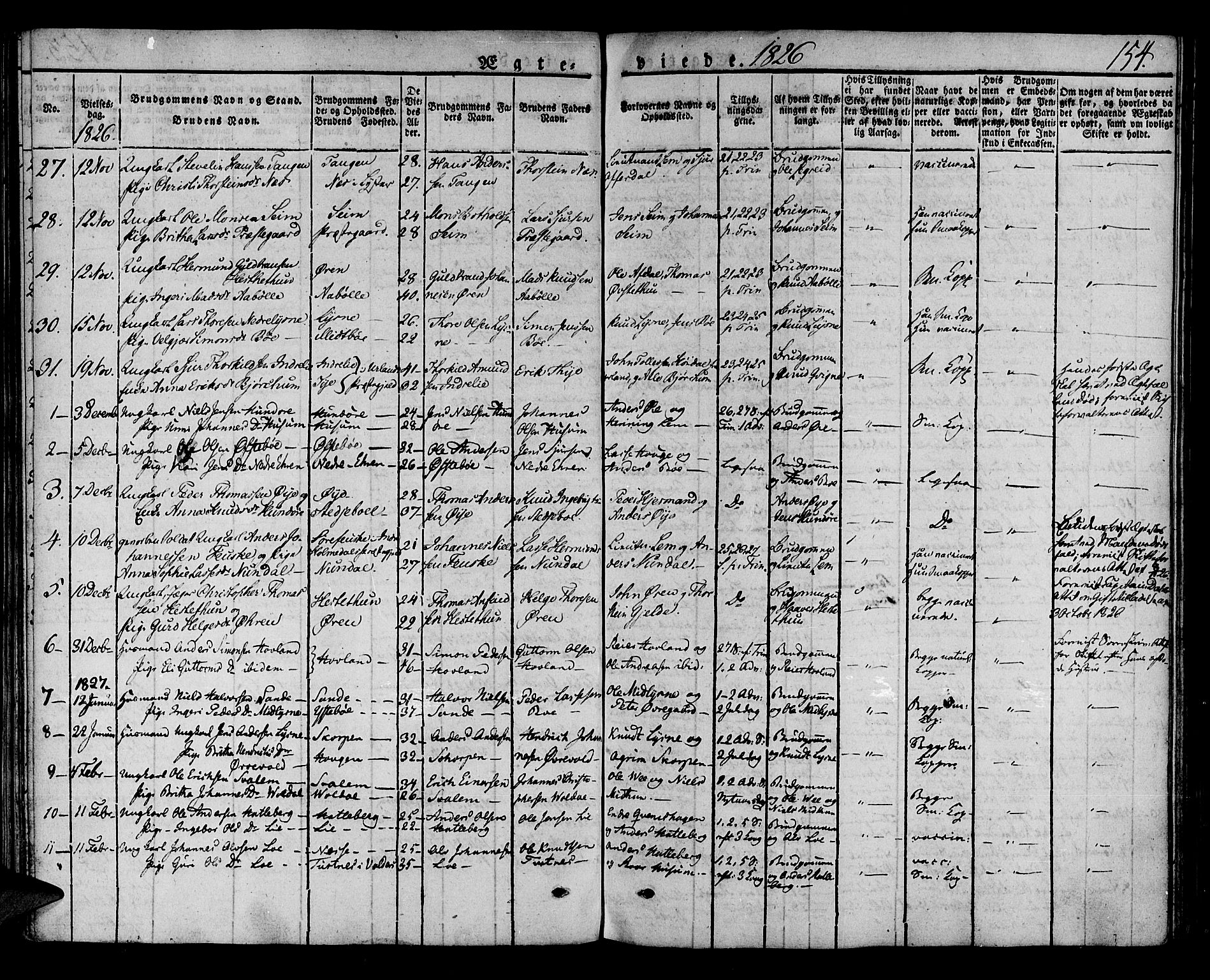 Lærdal sokneprestembete, SAB/A-81201: Parish register (official) no. A 5, 1822-1834, p. 154