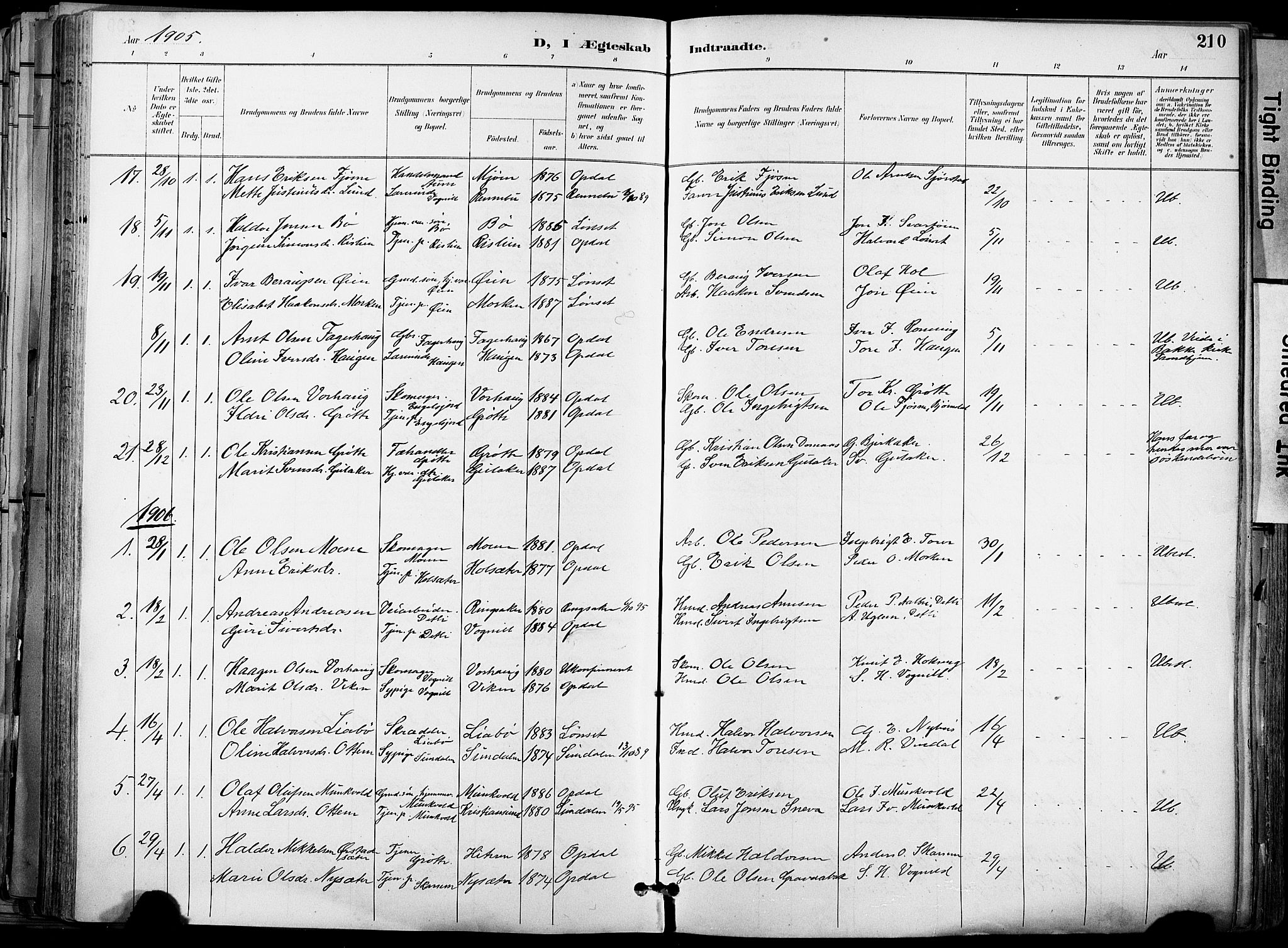 Ministerialprotokoller, klokkerbøker og fødselsregistre - Sør-Trøndelag, AV/SAT-A-1456/678/L0902: Parish register (official) no. 678A11, 1895-1911, p. 210