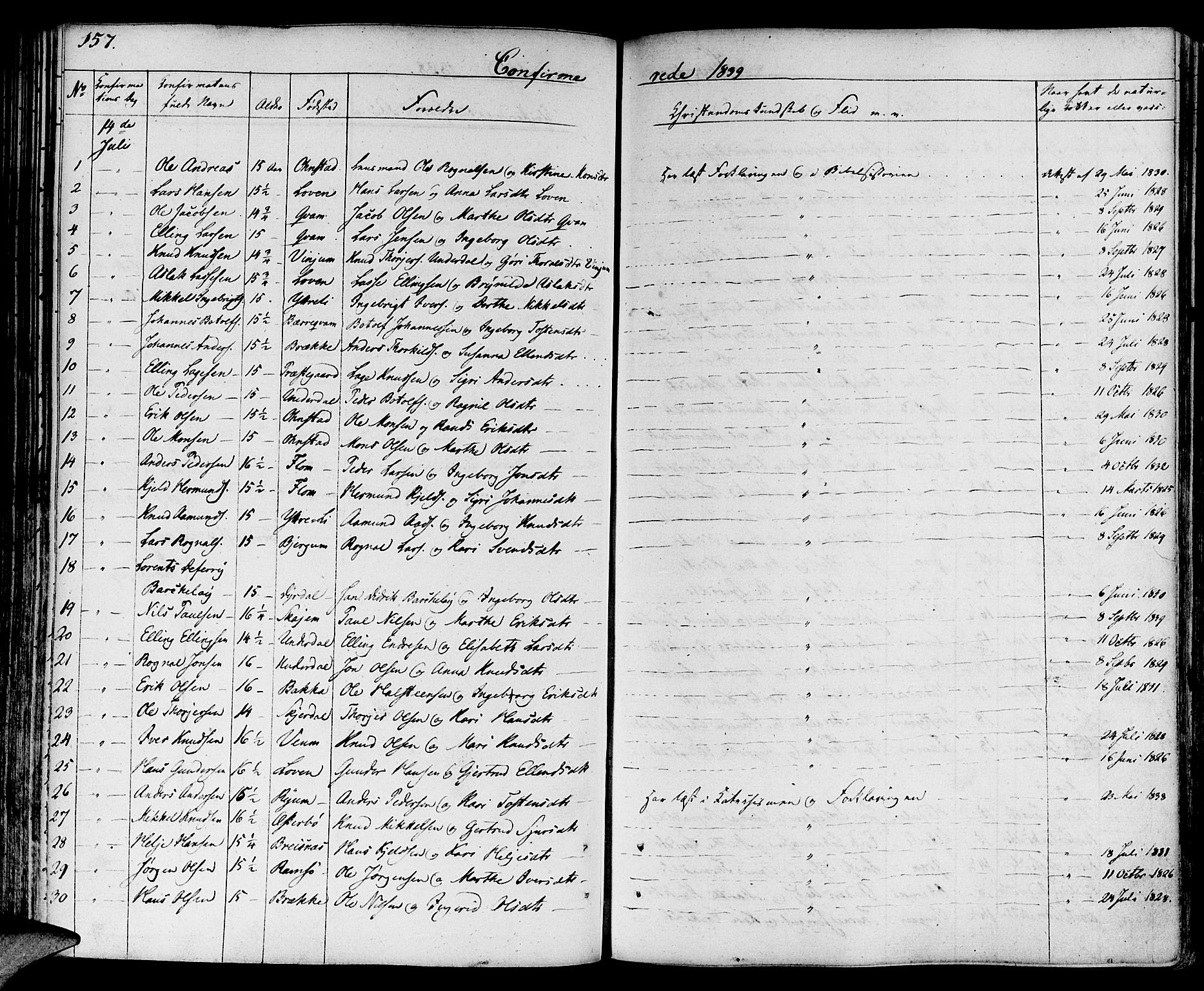 Aurland sokneprestembete, SAB/A-99937/H/Ha/Haa/L0006: Parish register (official) no. A 6, 1821-1859, p. 157