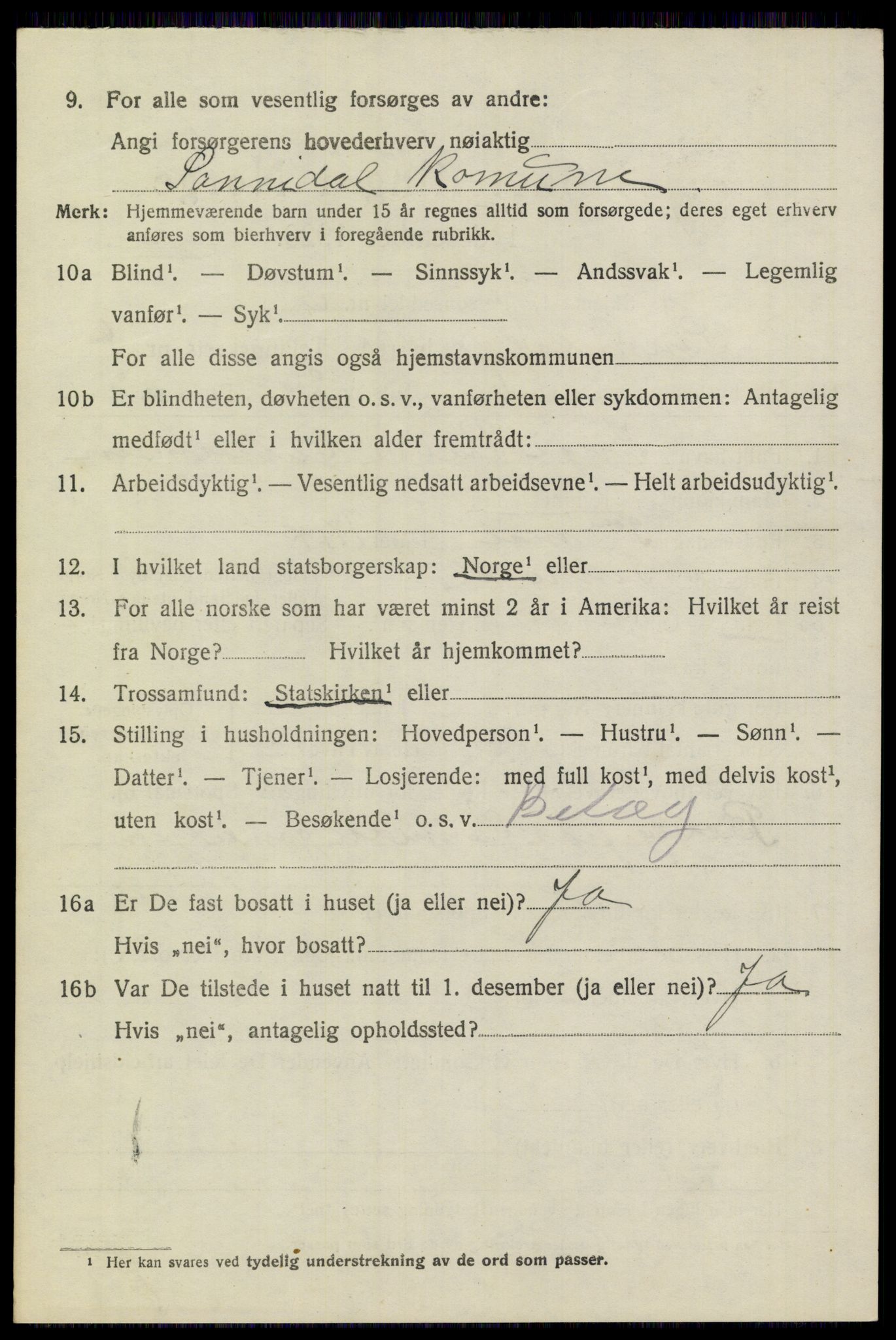SAKO, 1920 census for Sannidal, 1920, p. 3352