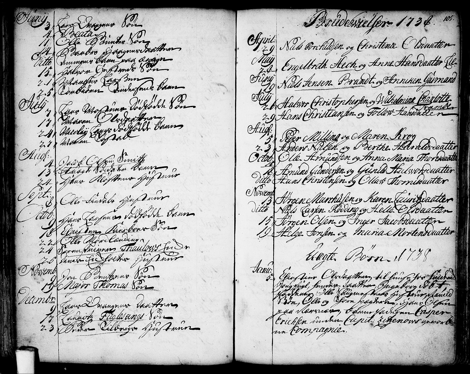 Moss prestekontor Kirkebøker, SAO/A-2003/F/Fa/L0001: Parish register (official) no. I 1, 1725-1752, p. 105