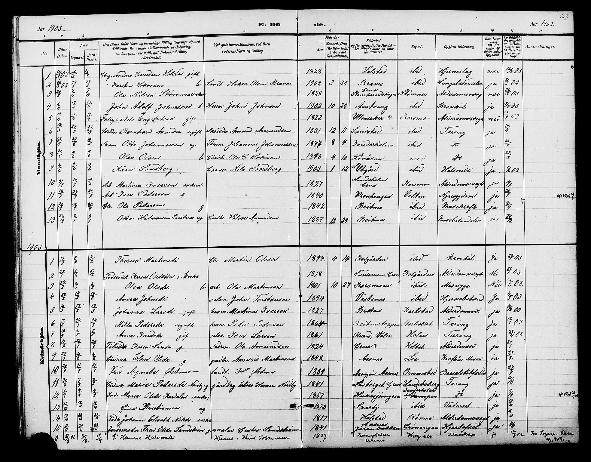 Hof prestekontor, AV/SAH-PREST-038/H/Ha/Hab/L0001: Parish register (copy) no. 1, 1895-1914, p. 167