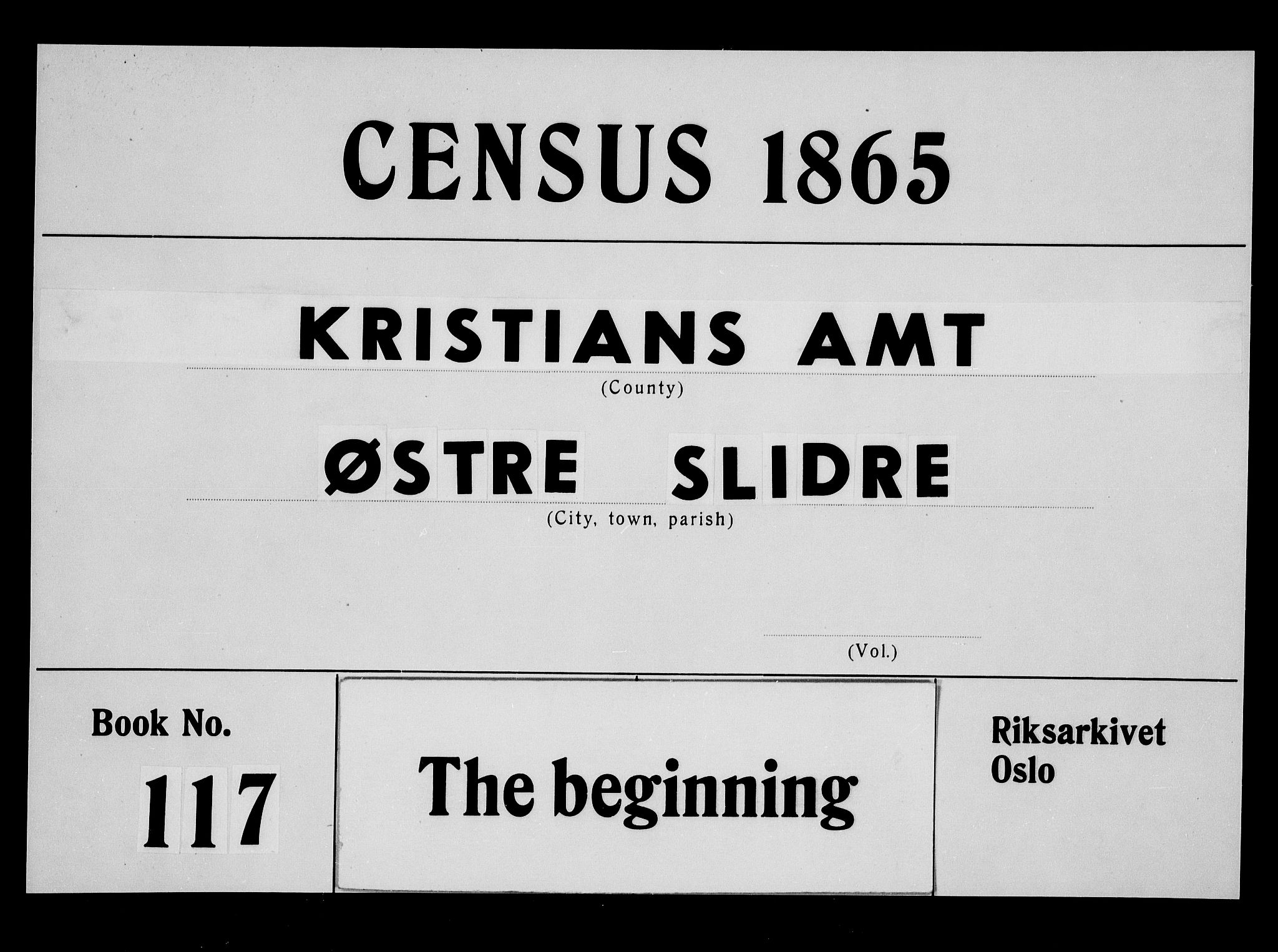 RA, 1865 census for Øystre Slidre, 1865, p. 1