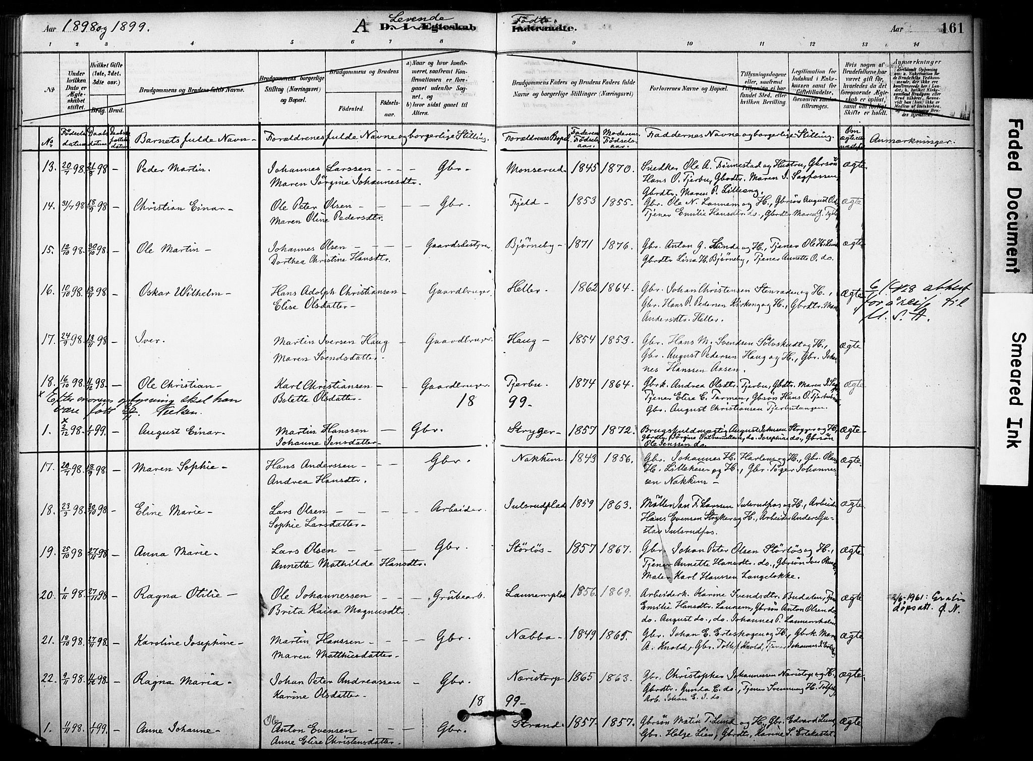 Rakkestad prestekontor Kirkebøker, AV/SAO-A-2008/F/Fb/L0001: Parish register (official) no. II 1, 1878-1899, p. 161