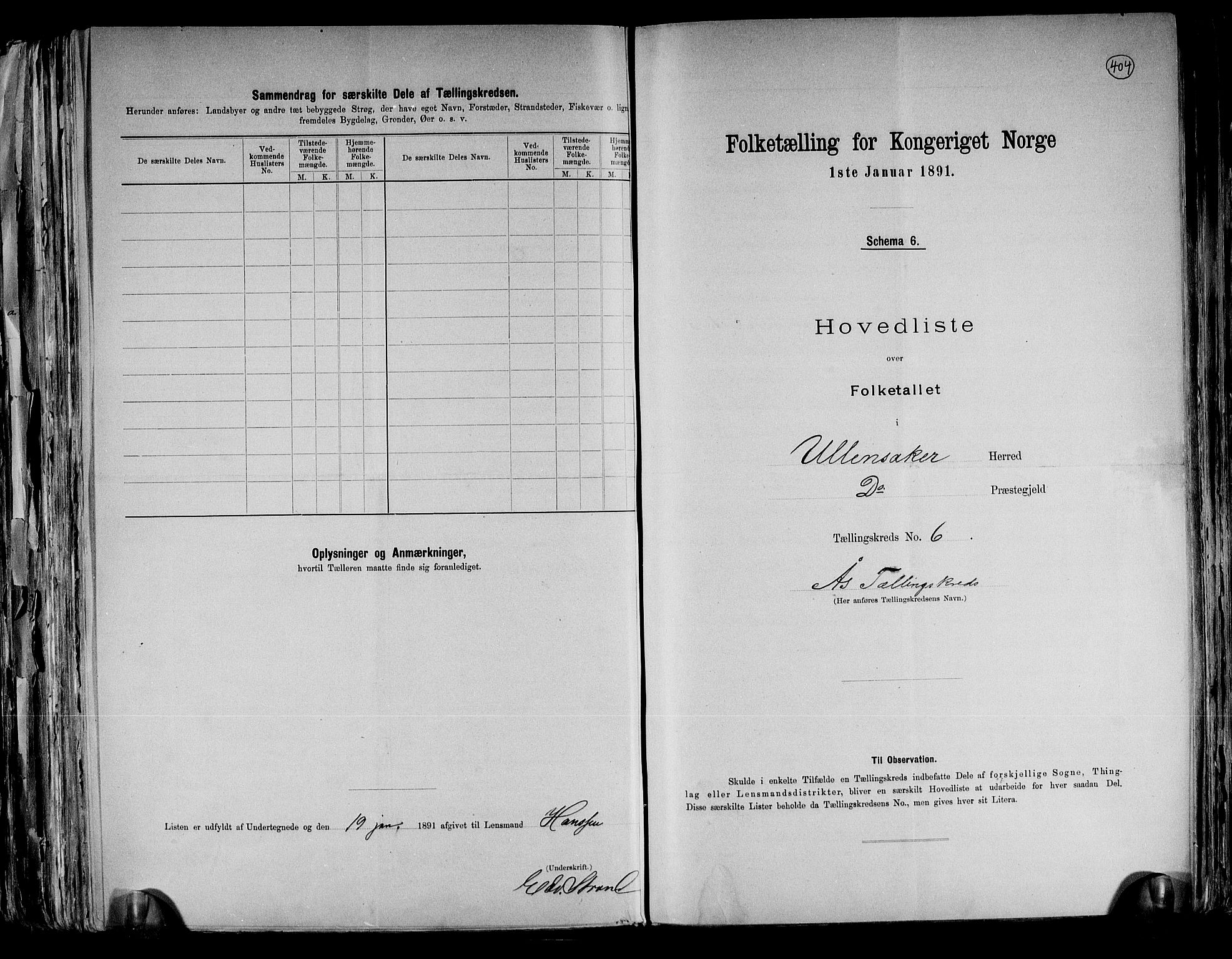 RA, 1891 census for 0235 Ullensaker, 1891, p. 15