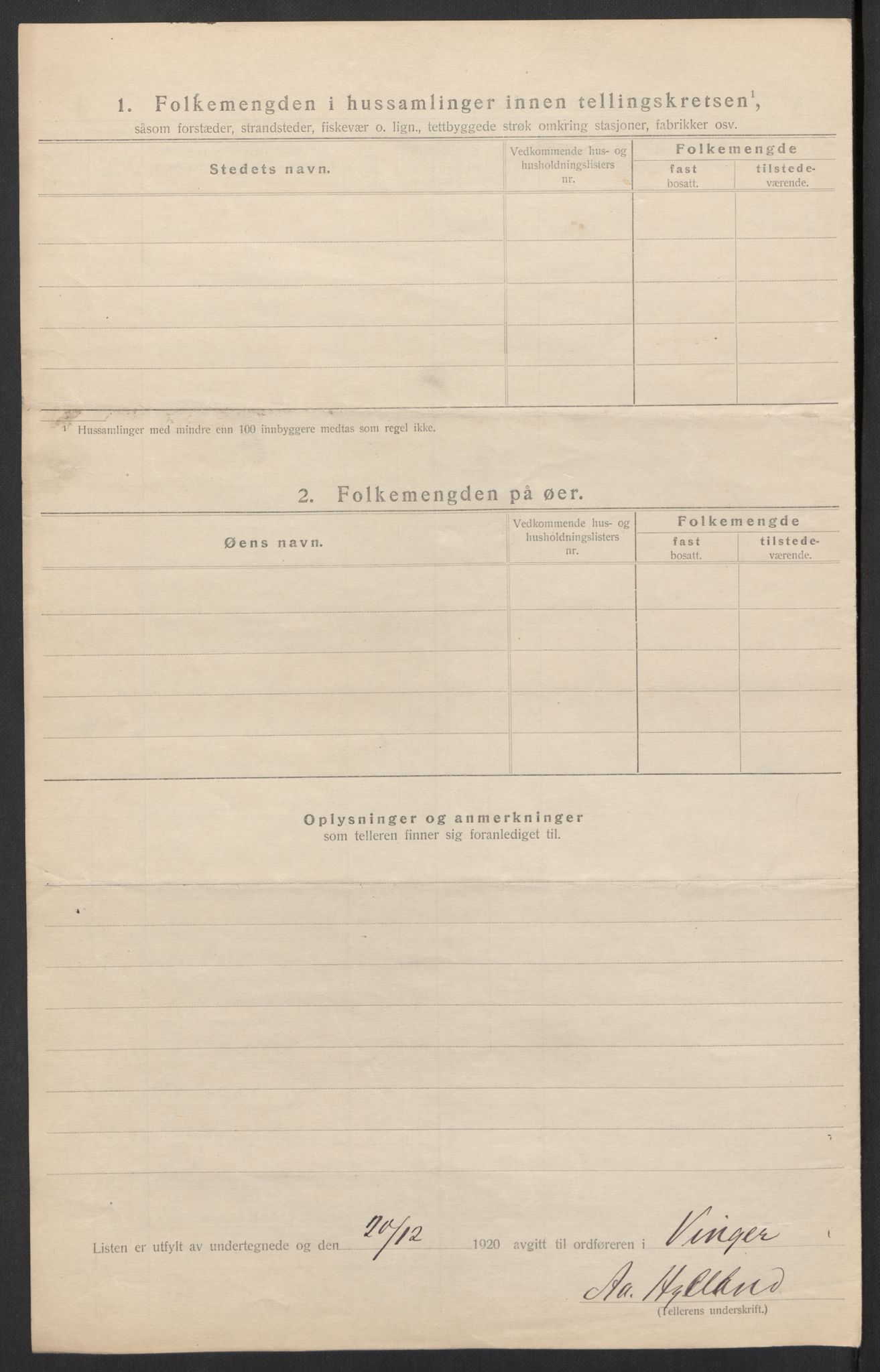 SAH, 1920 census for Vinger, 1920, p. 21