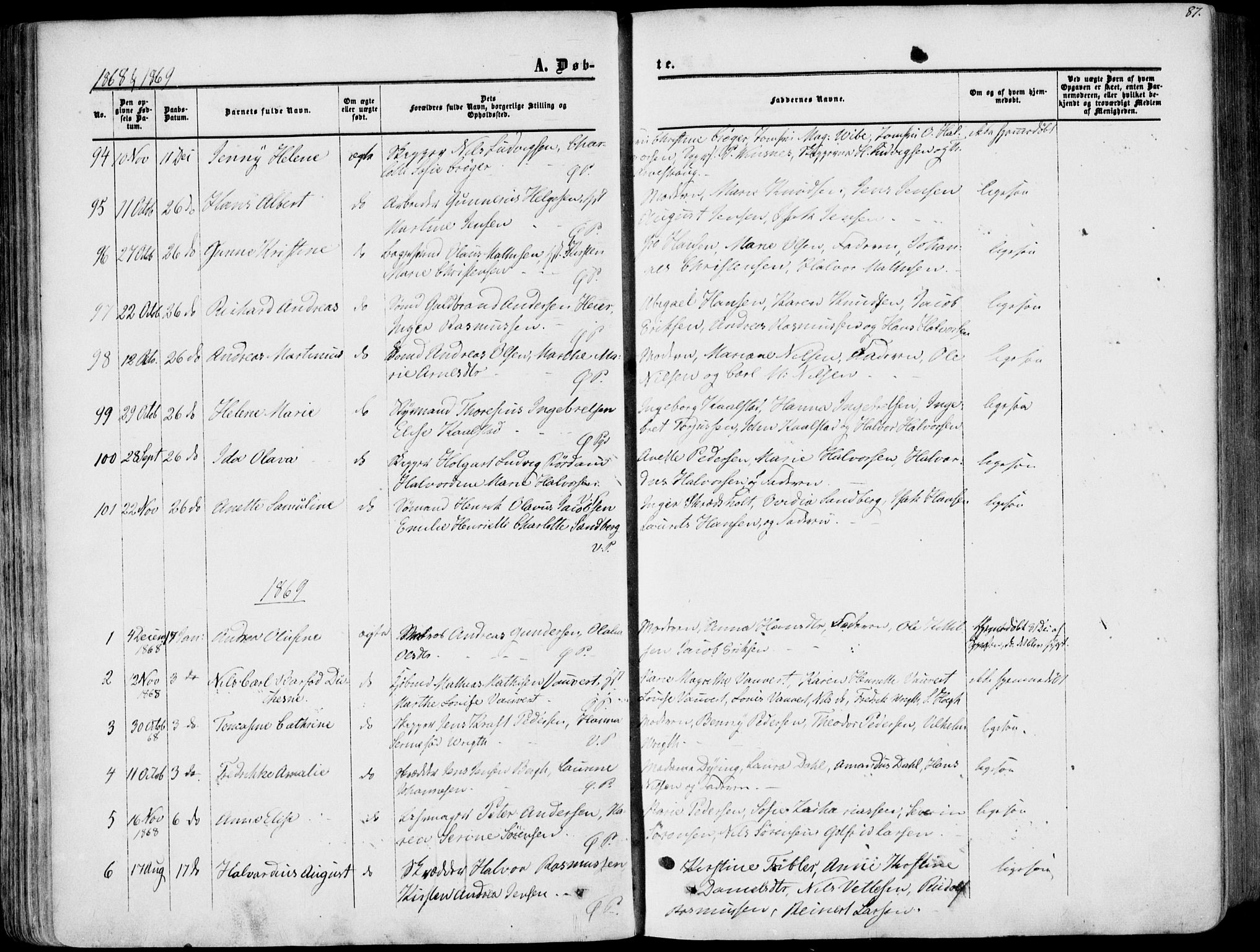 Porsgrunn kirkebøker , AV/SAKO-A-104/F/Fa/L0007: Parish register (official) no. 7, 1858-1877, p. 87